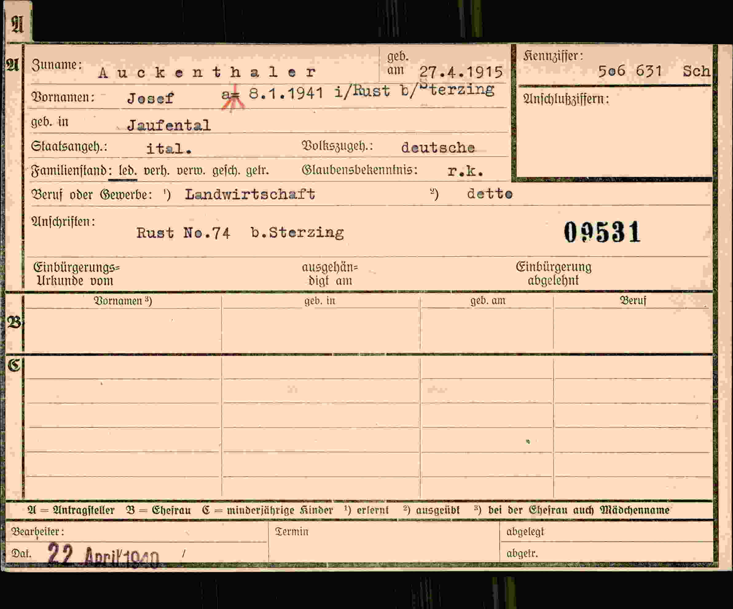 Dokument für Josef Auckenthaler