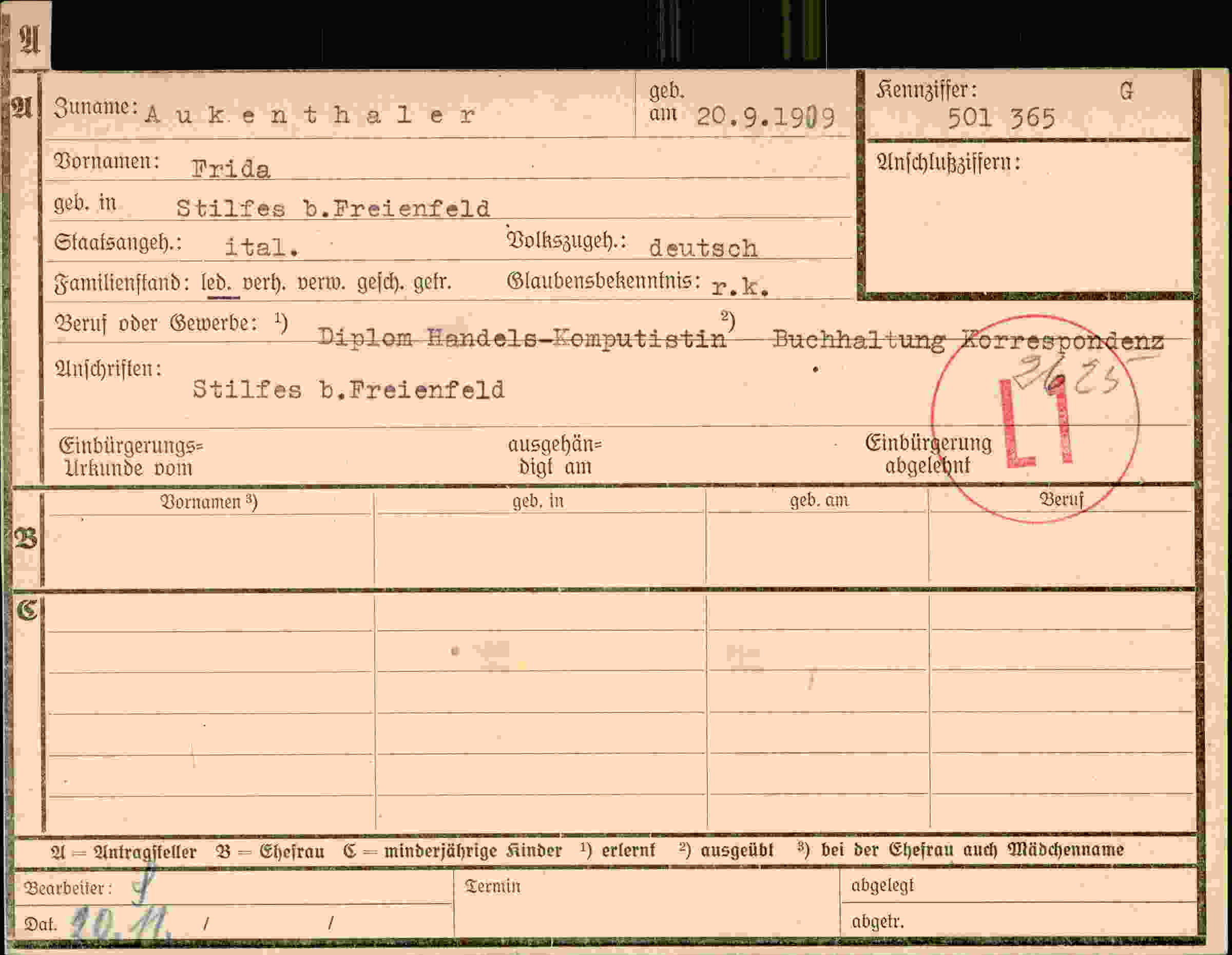 Dokument für Frida Aukenthaler