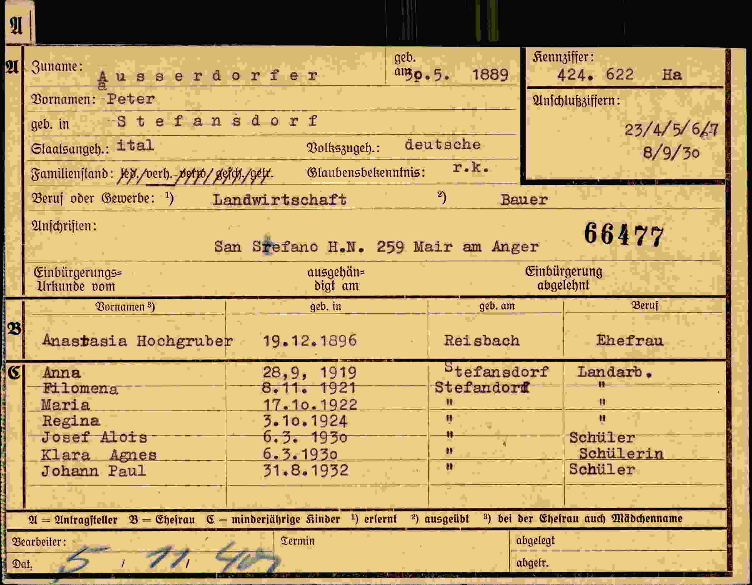 Dokument für Peter Ausserdorfer