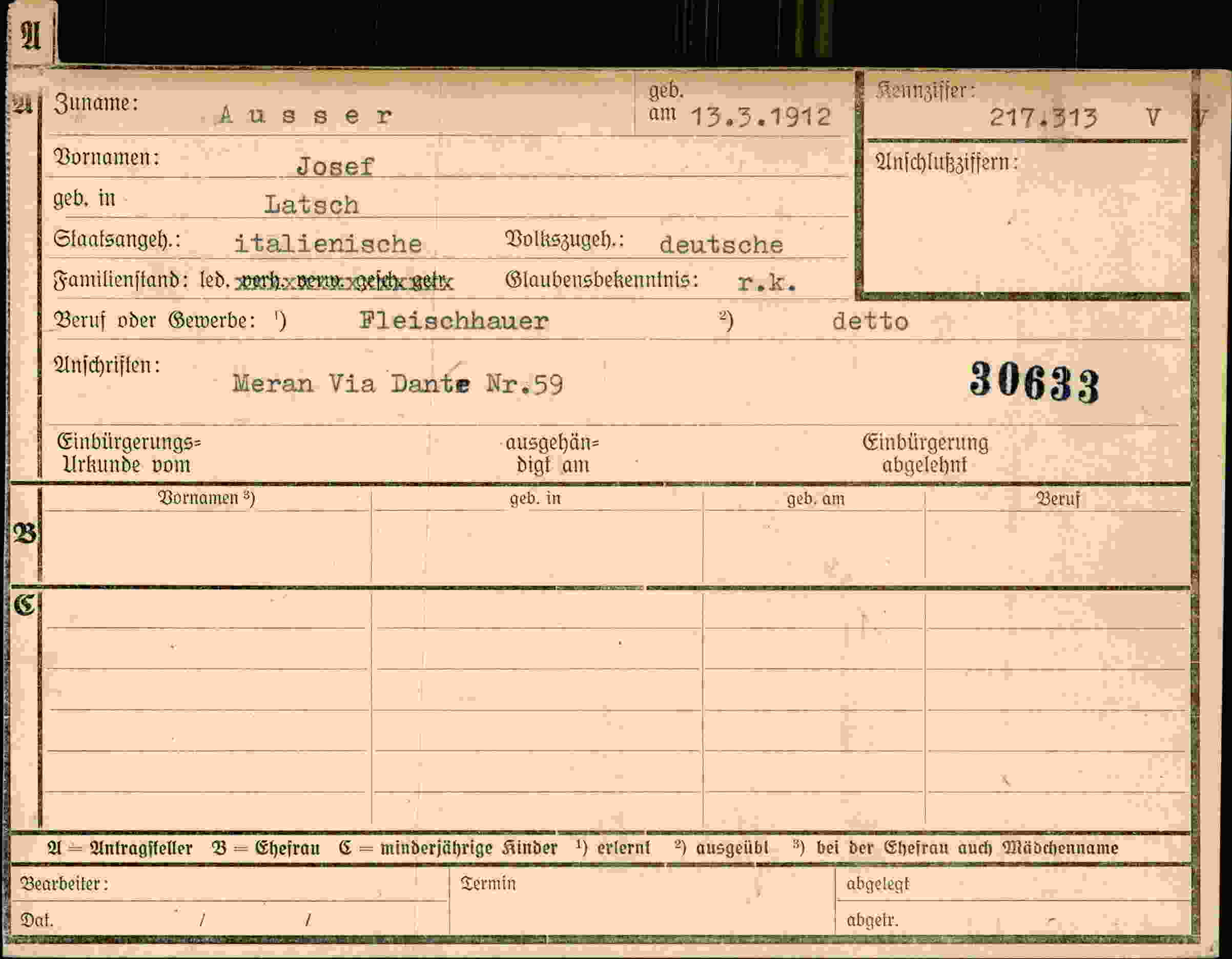 Dokument für Josef Ausser