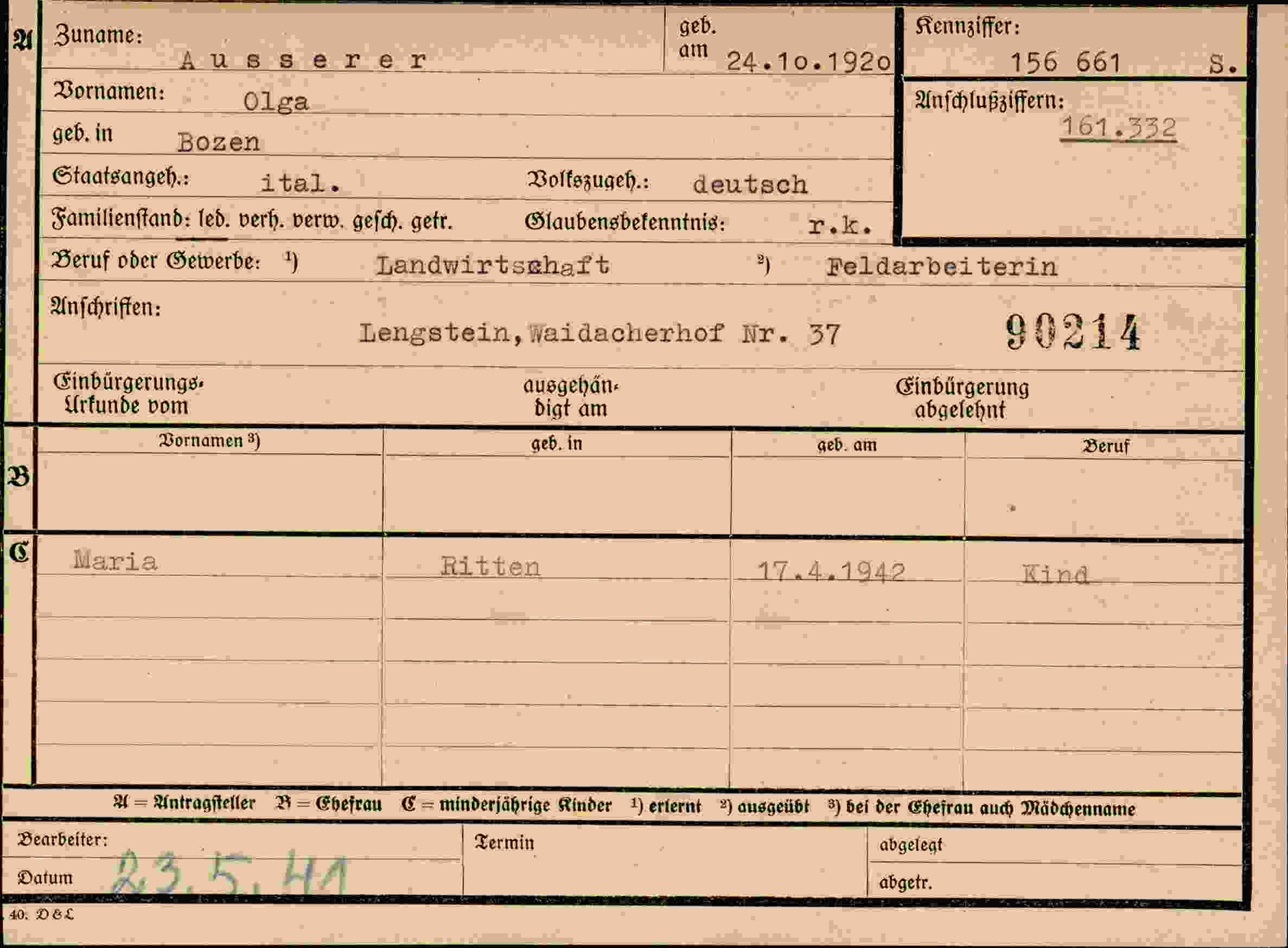 Dokument für Olga Ausserer