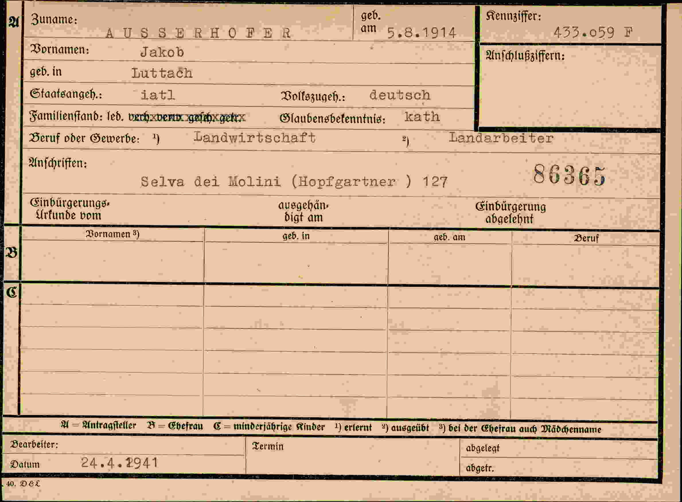 Vorderseite des Dokuments
