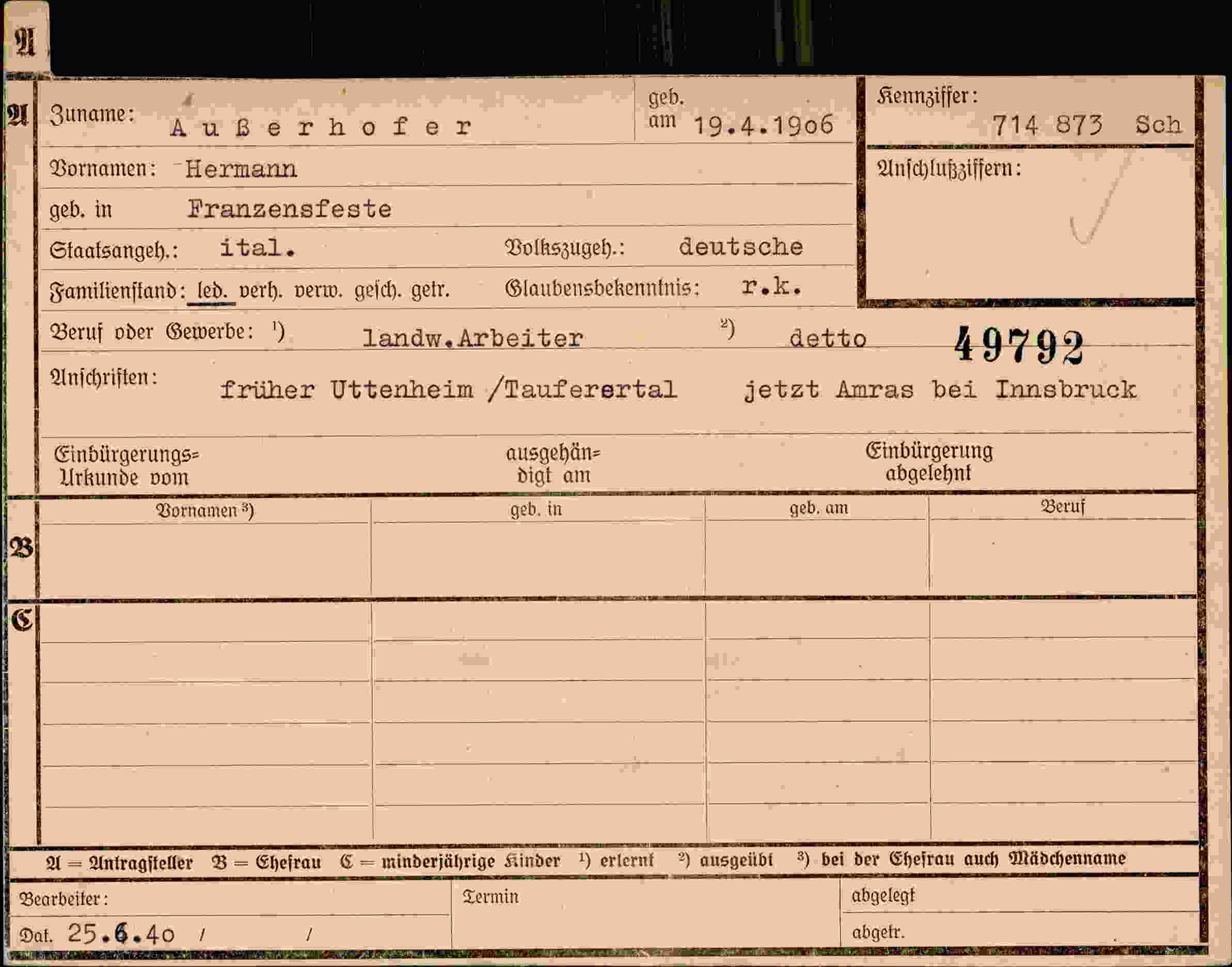 Dokument für Hermann Außerhofer