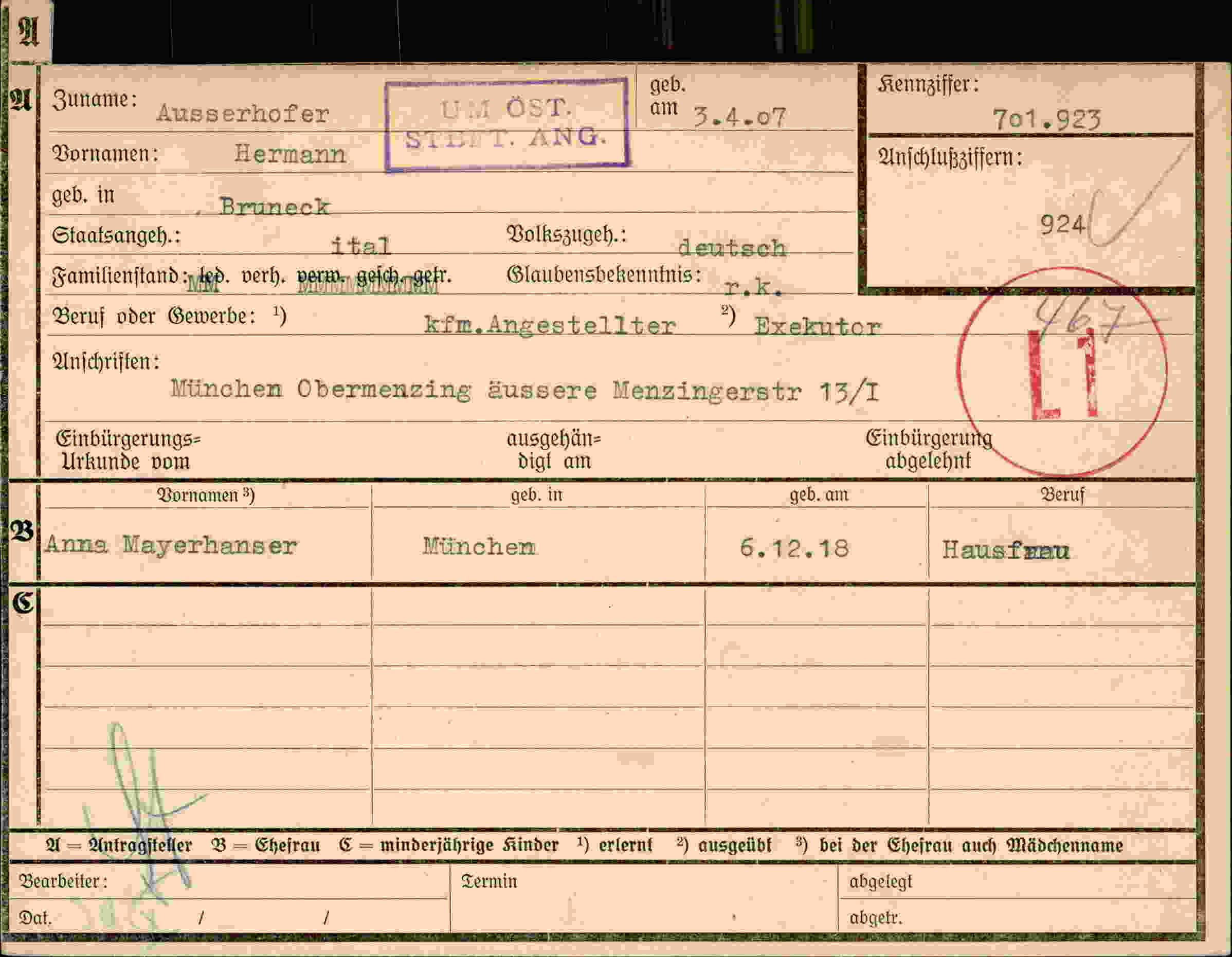 Dokument für Hermann Ausserhofer