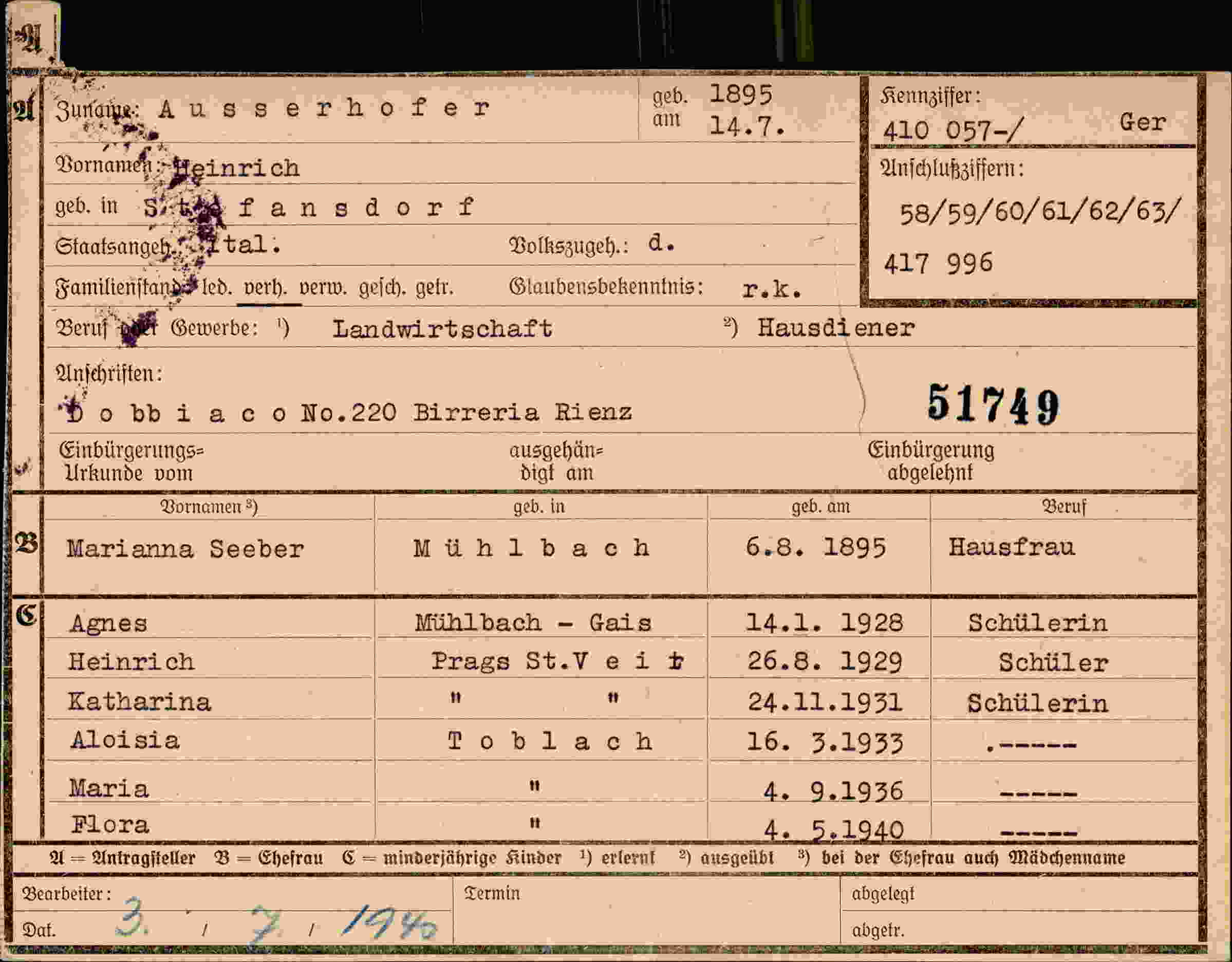 Dokument für Heinrich Ausserhofer