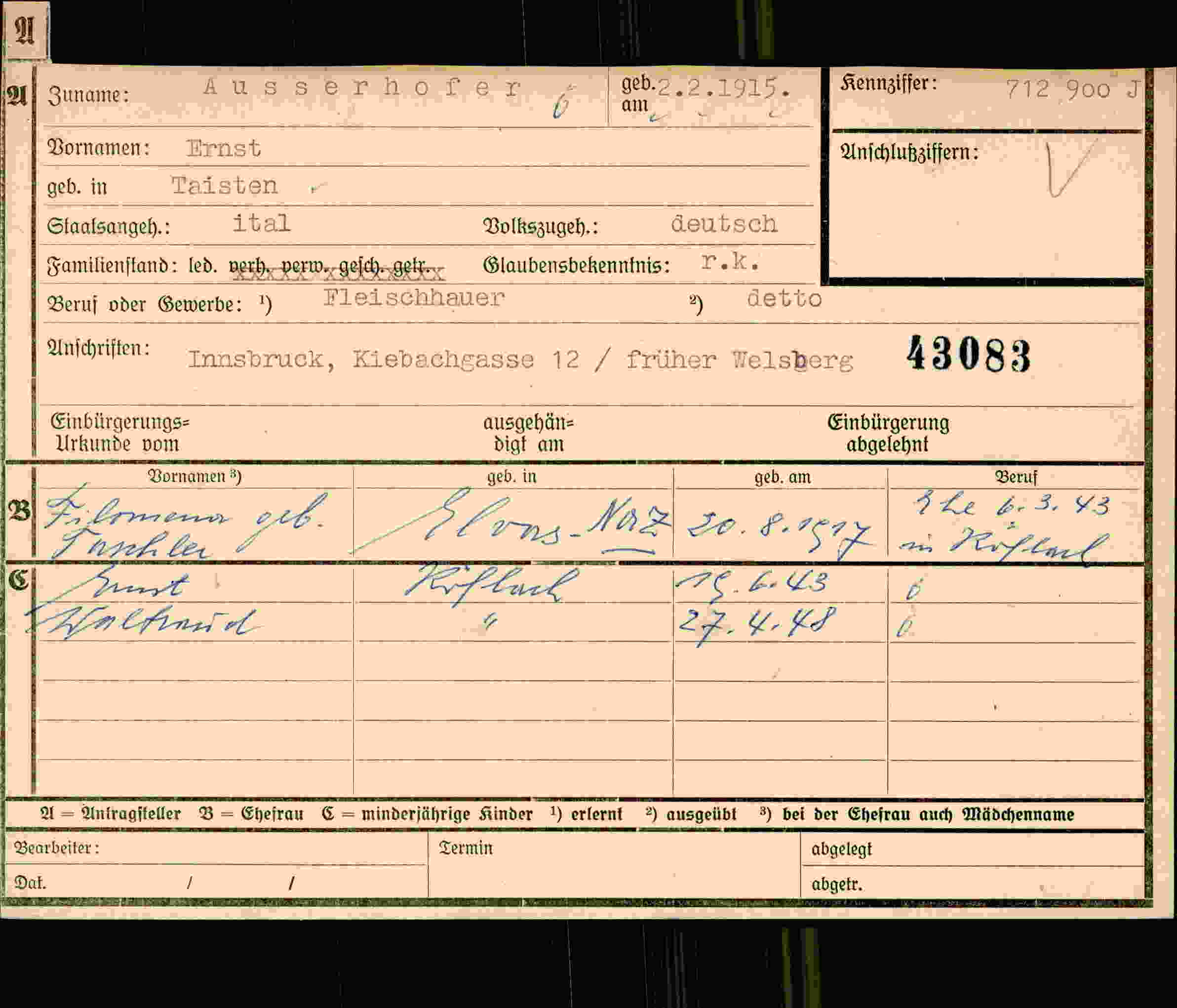 Dokument für Ernst Ausserhofer