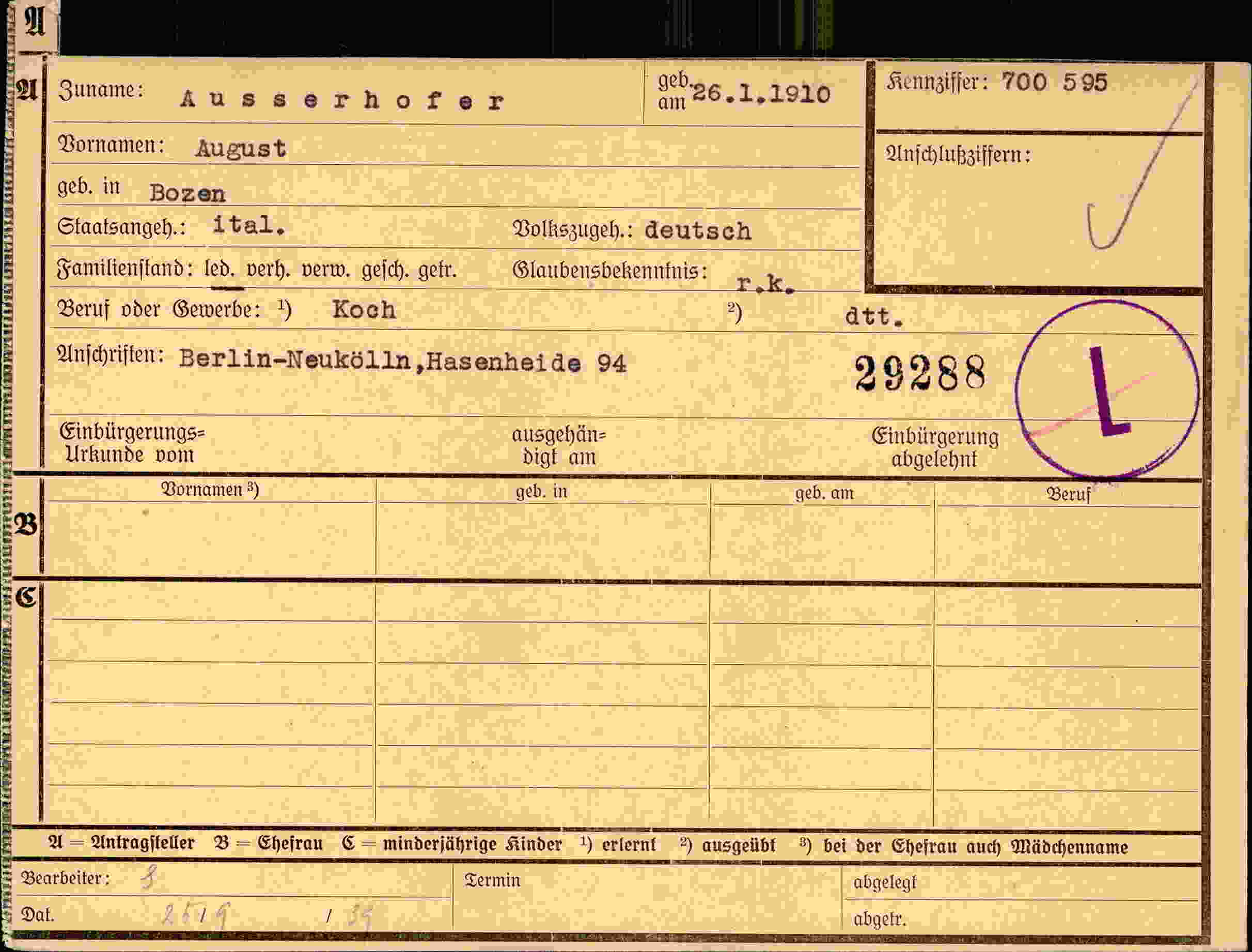 Vorderseite des Dokuments