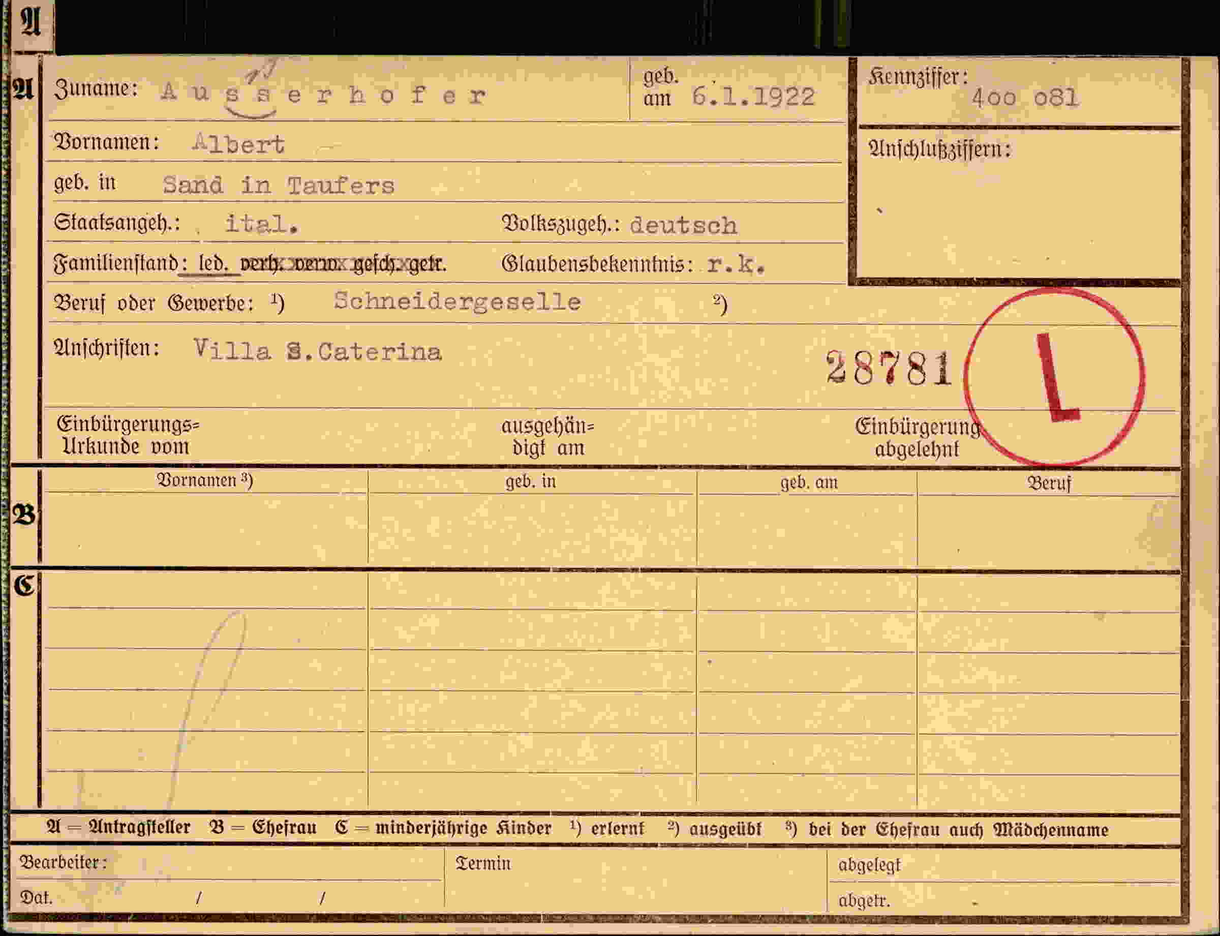 Dokument für Albert Ausserhofer