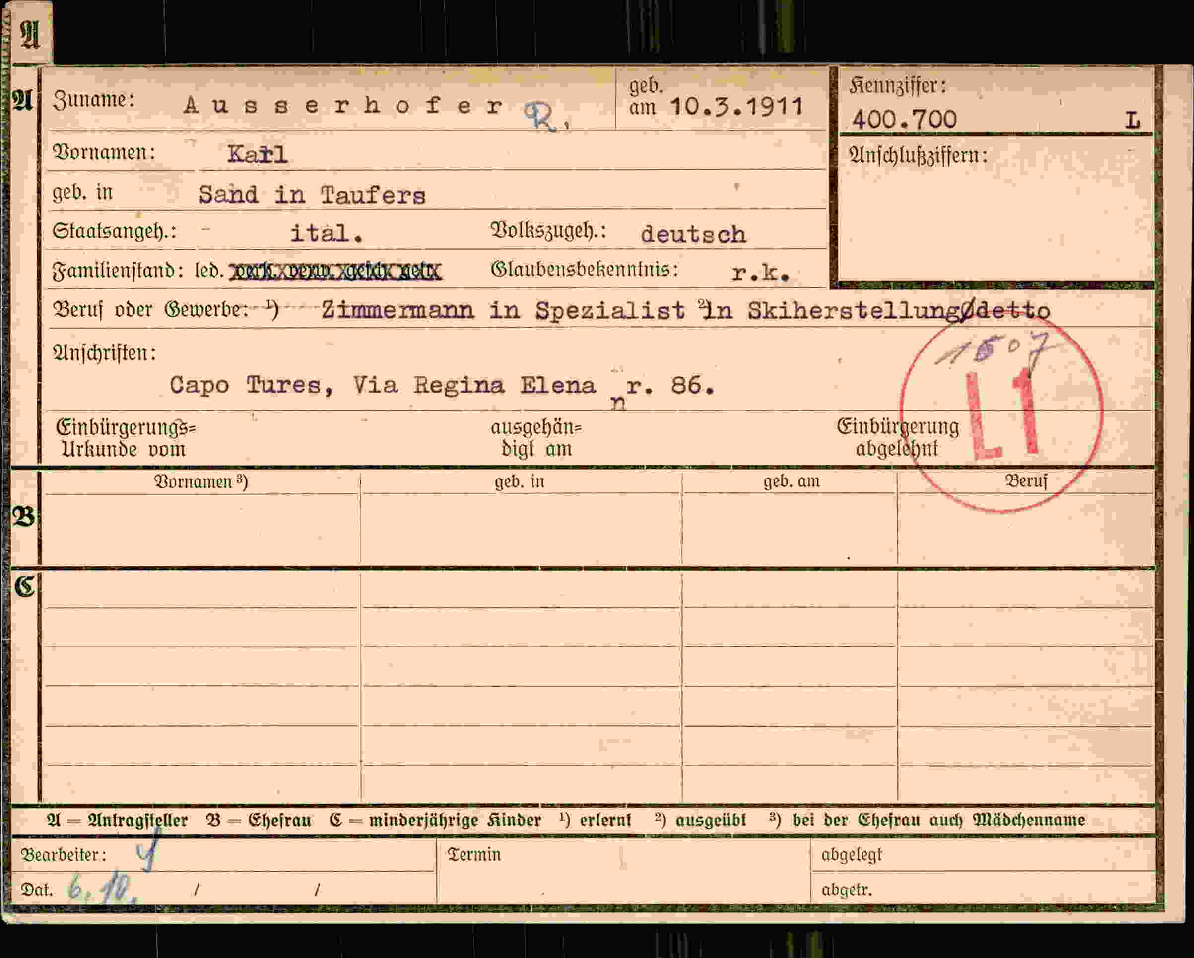 Dokument für Karl Ausserhofer