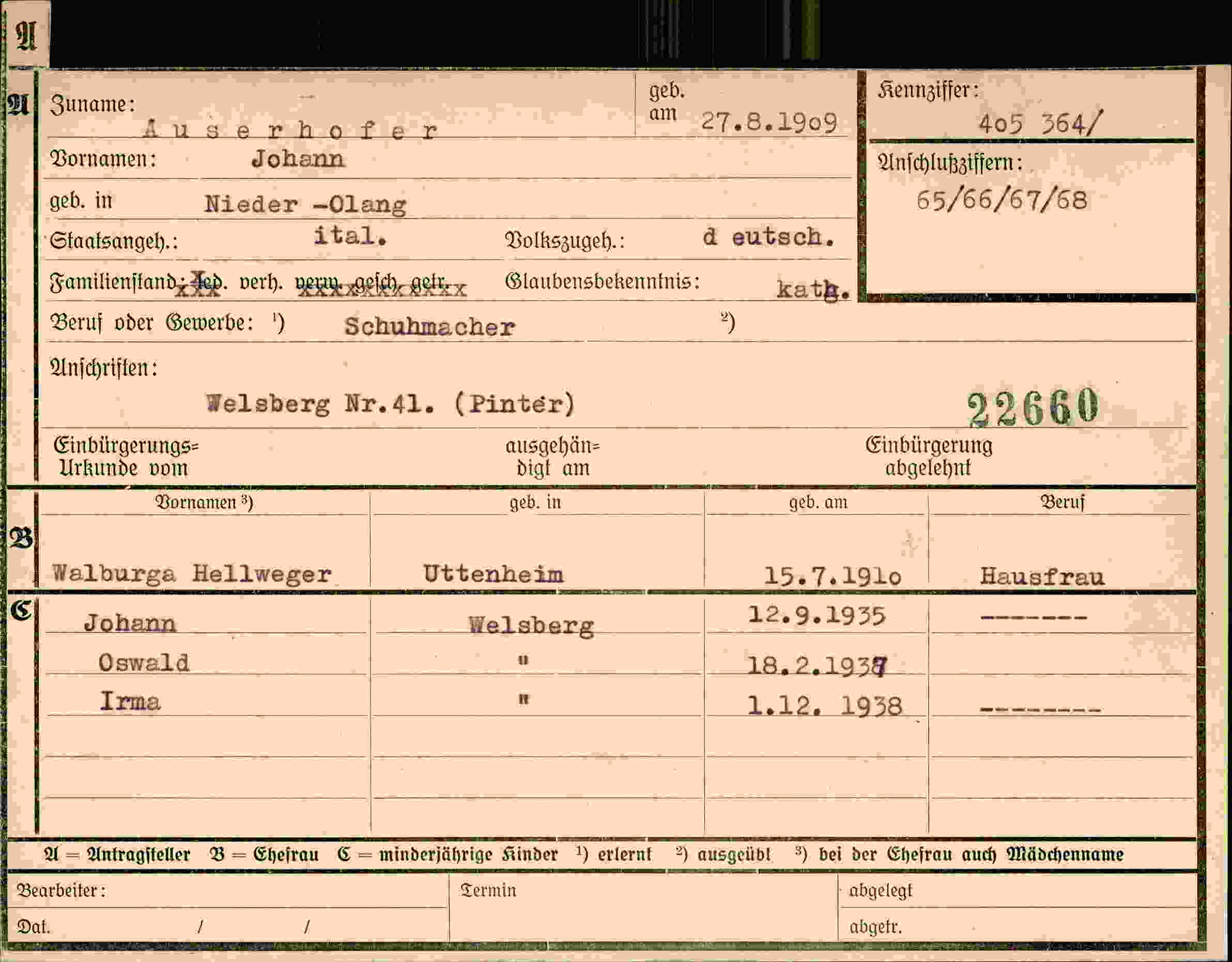 Dokument für Johann Auserhofer
