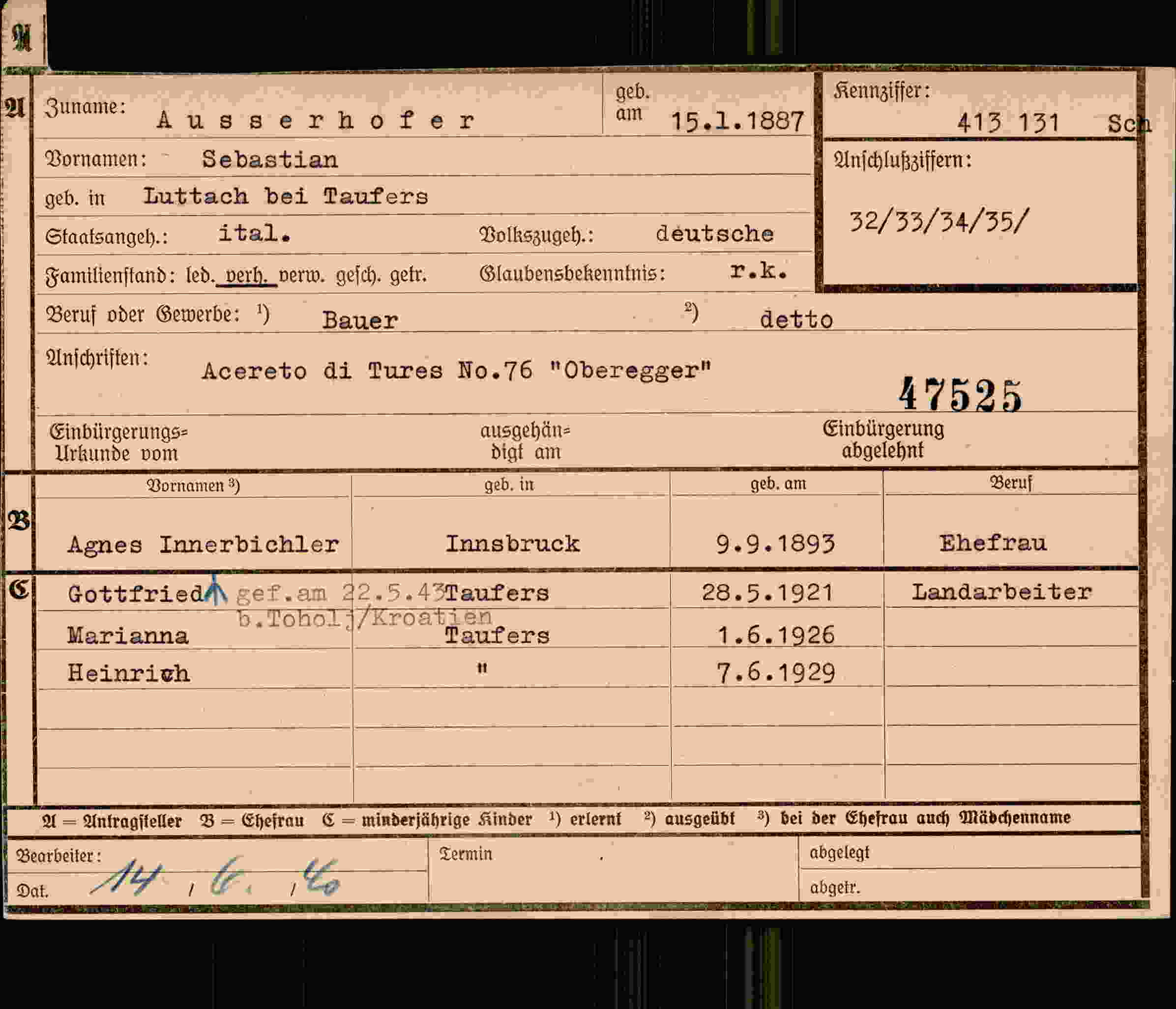 Vorderseite des Dokuments