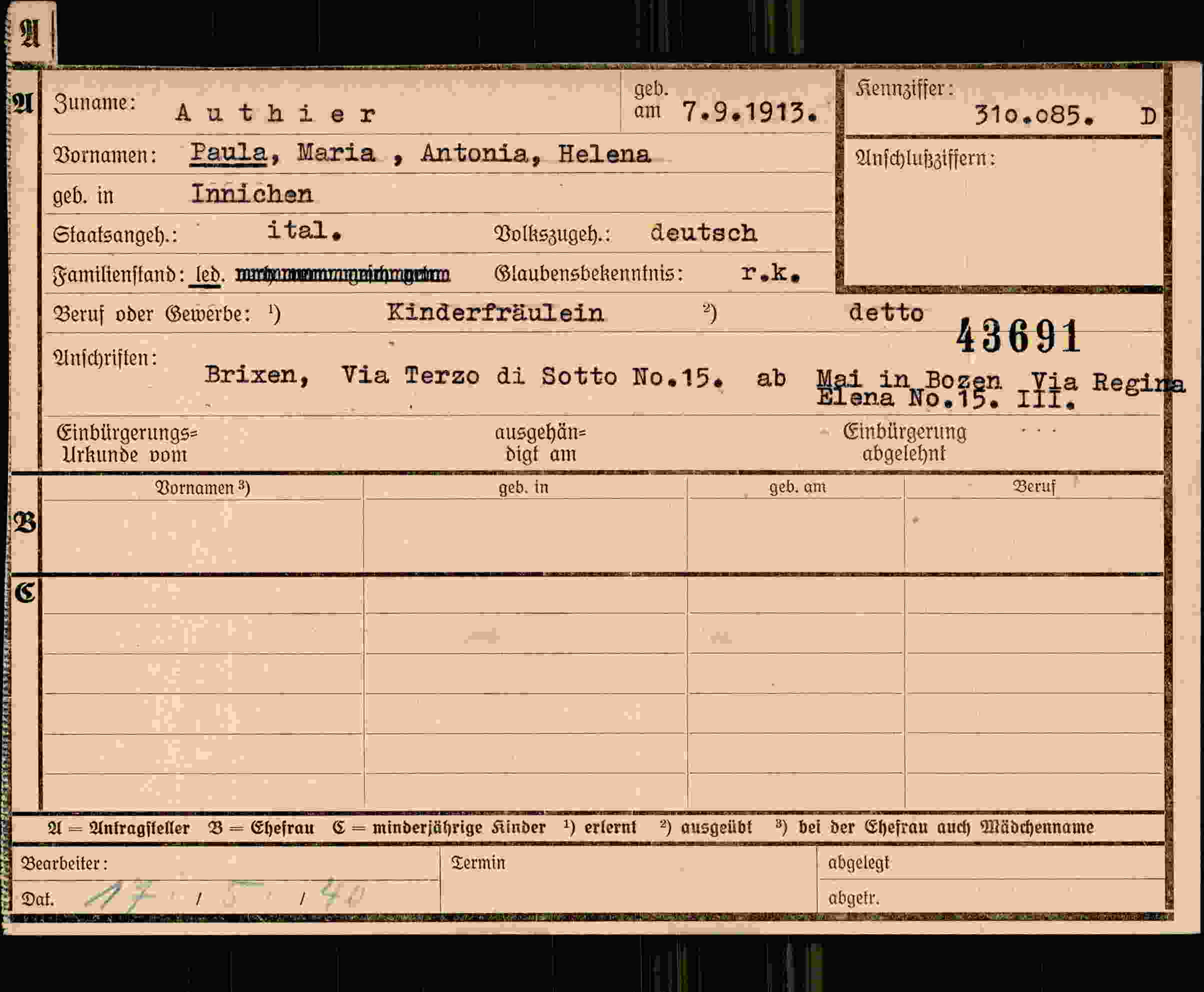 Dokument für Paula Maria Antonia Authier