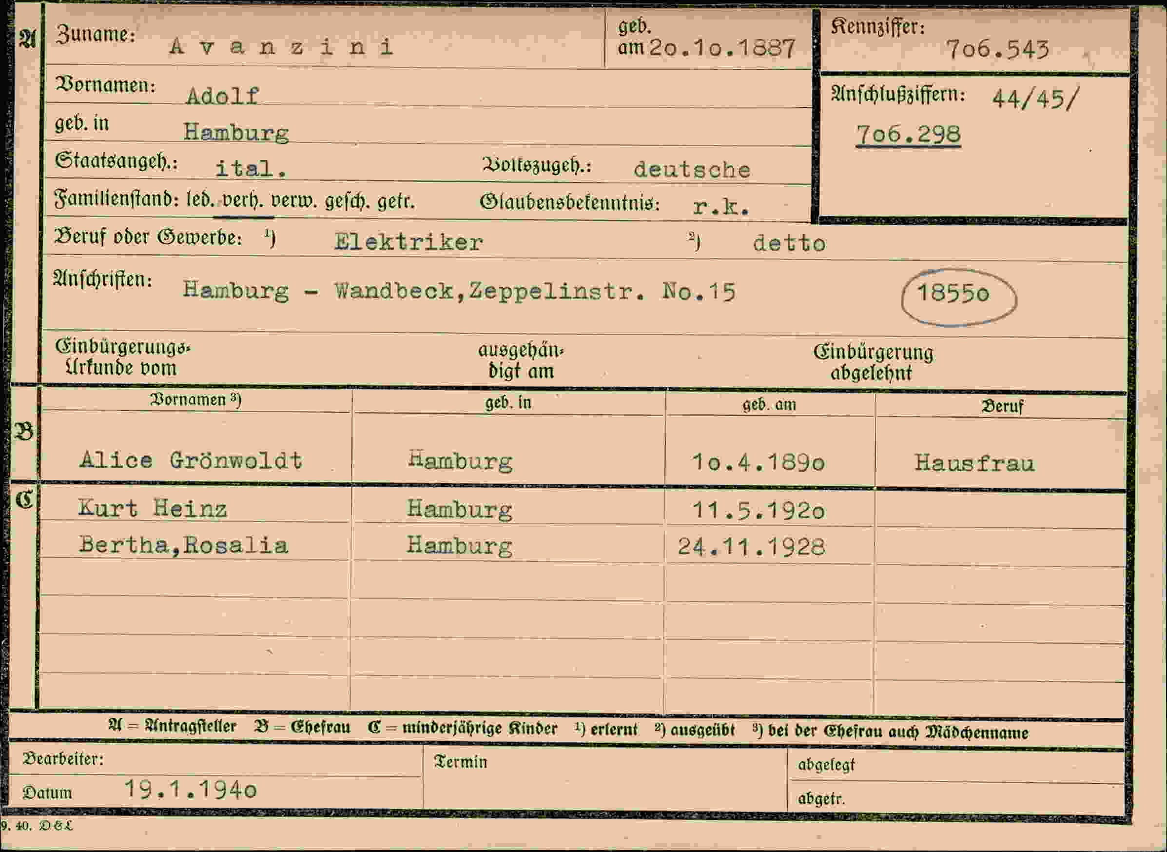 Dokument für Adolf Avanzini