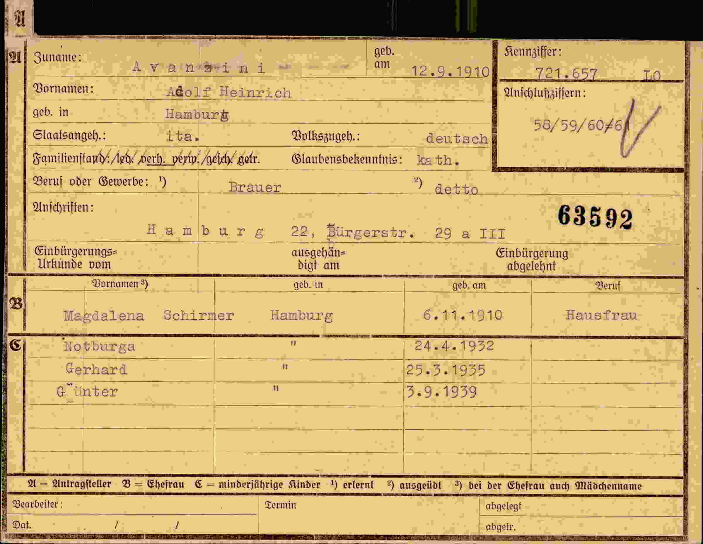 Dokument für Adolf Heinrich Avanzini