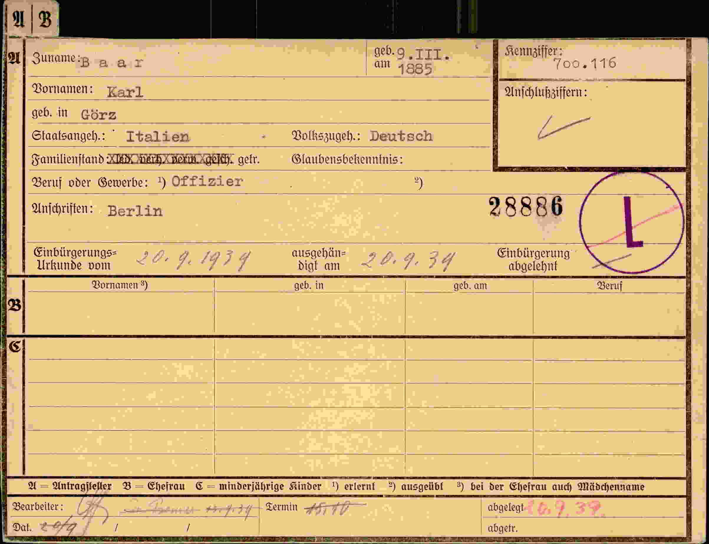 Dokument für Karl Baar