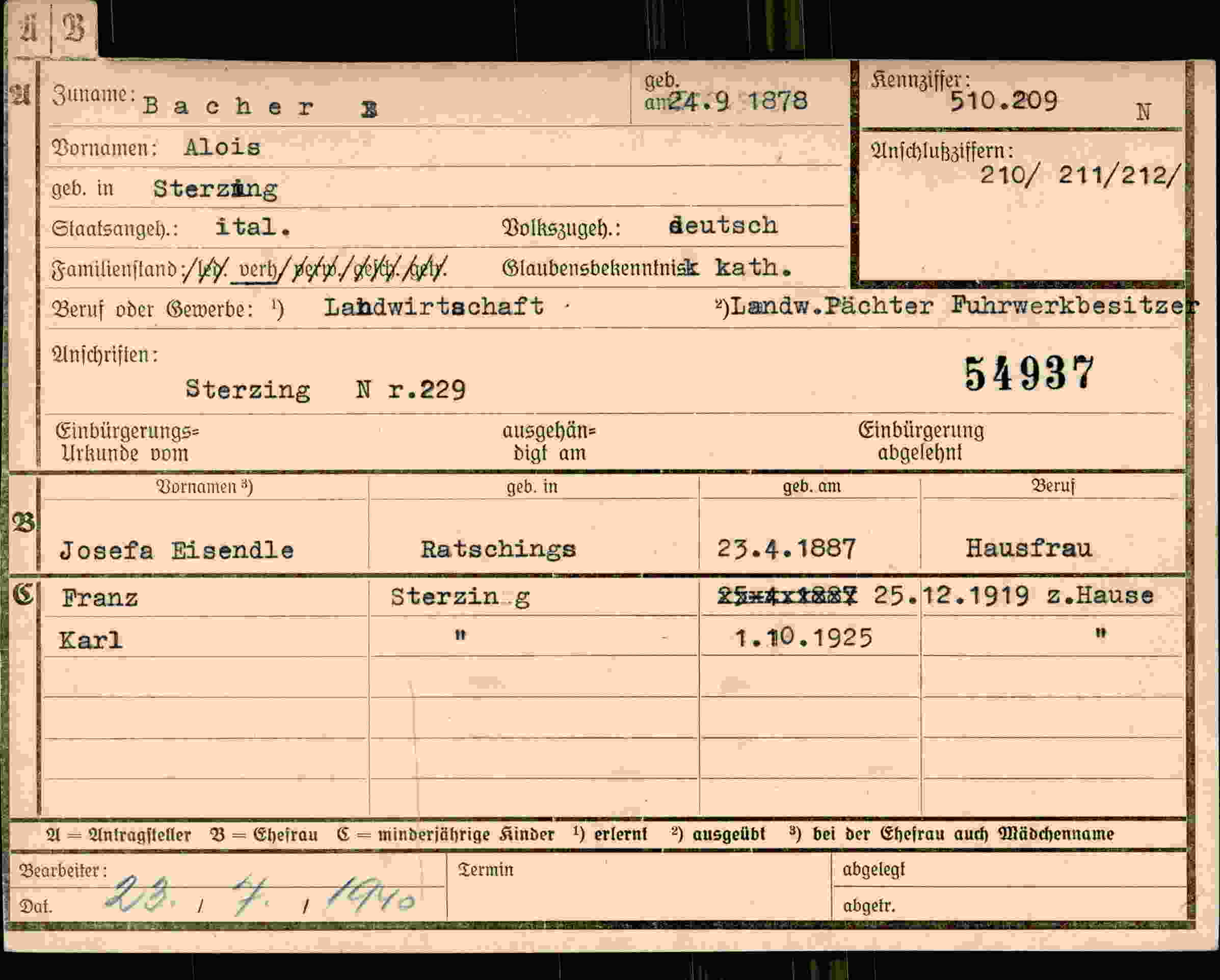 Dokument für Alois Bacher