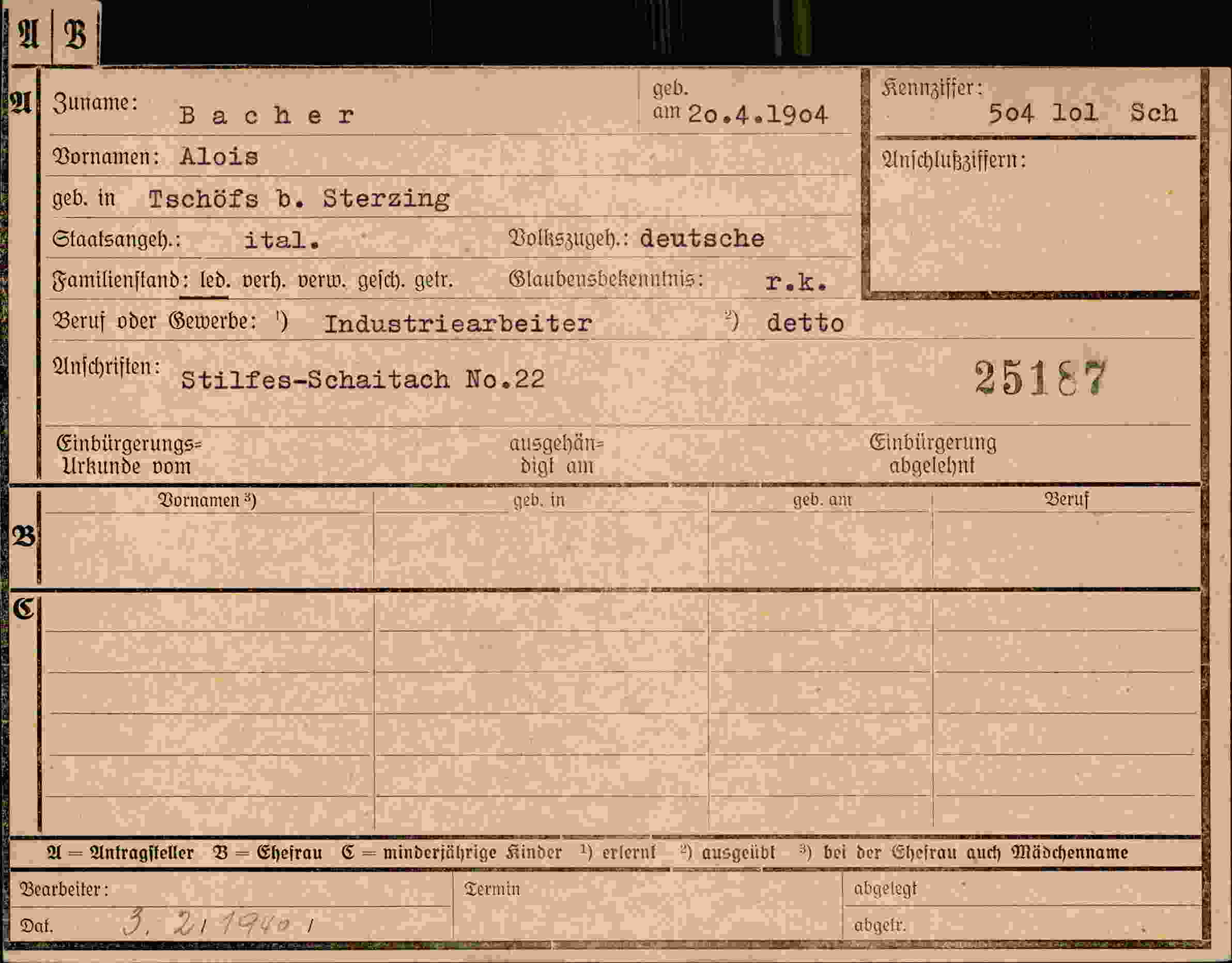 Dokument für Alois Bacher