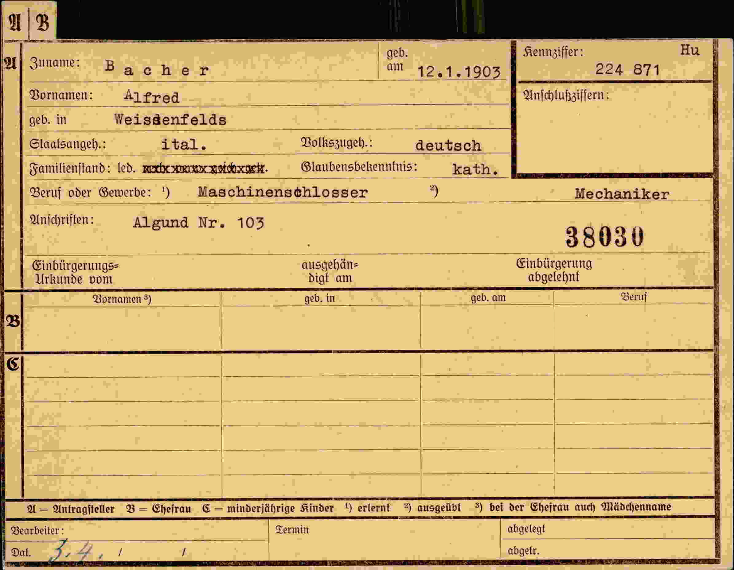 Dokument für Alfred Bacher