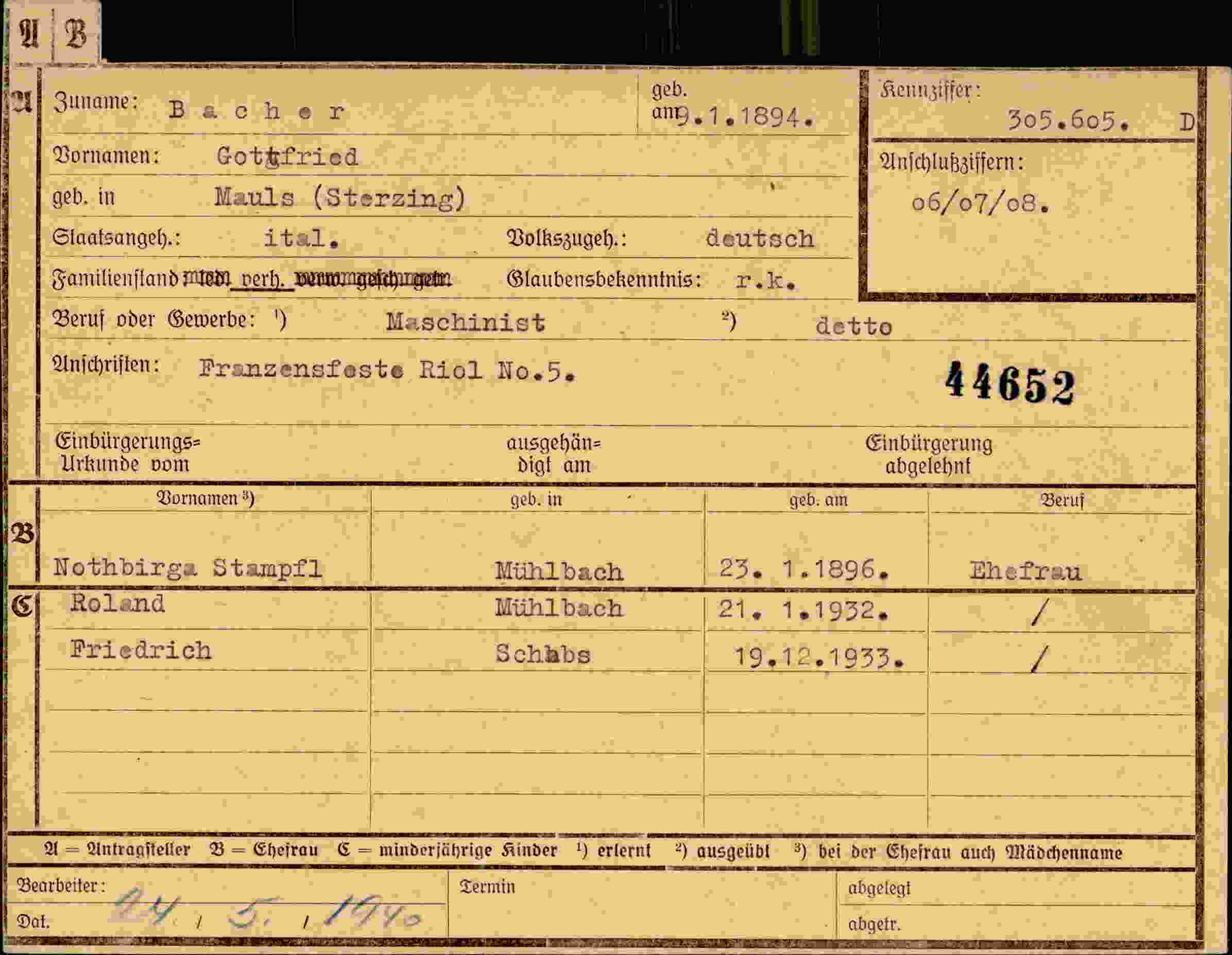 Dokument für Gottfried Bacher