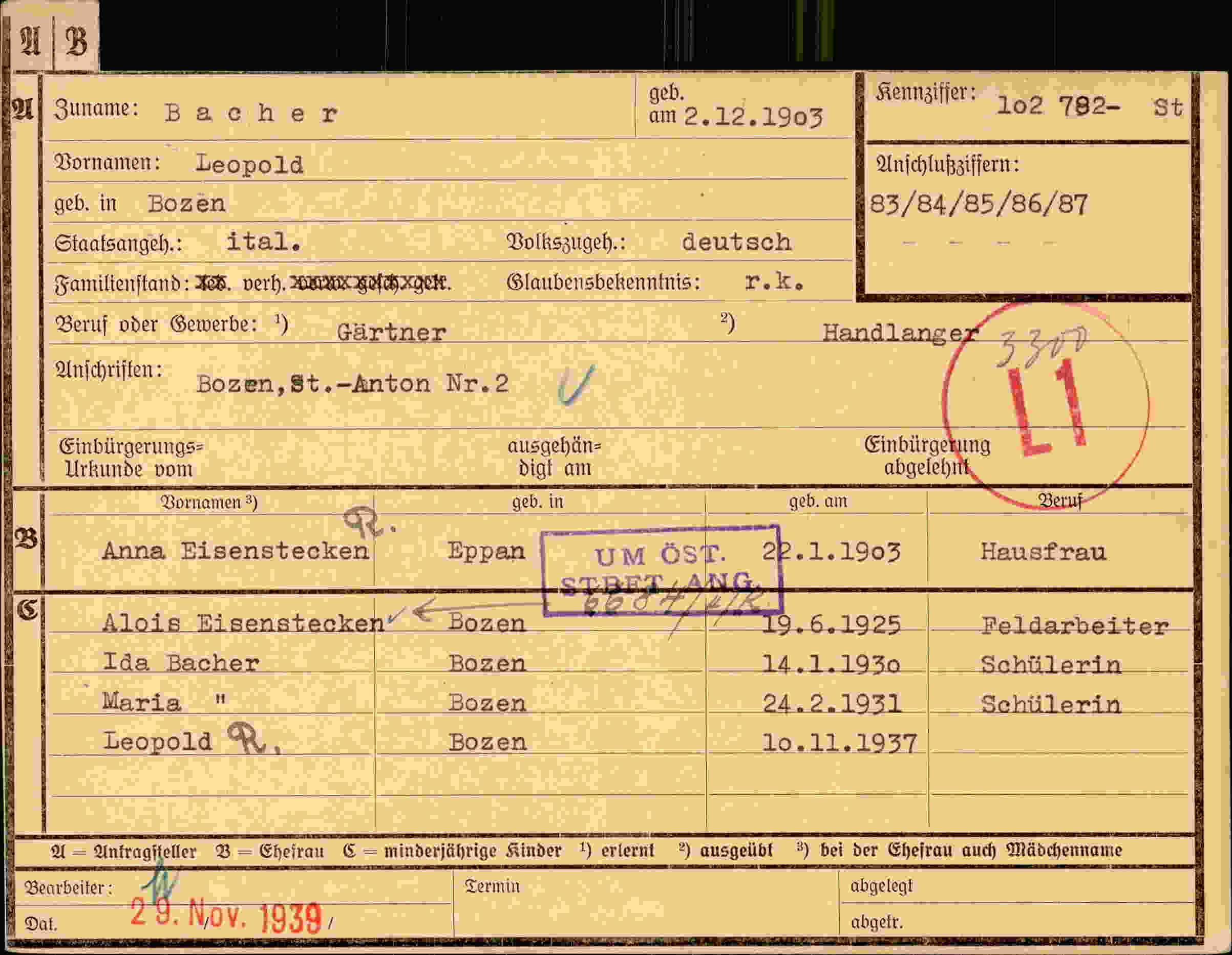 Dokument für Leopold Bacher