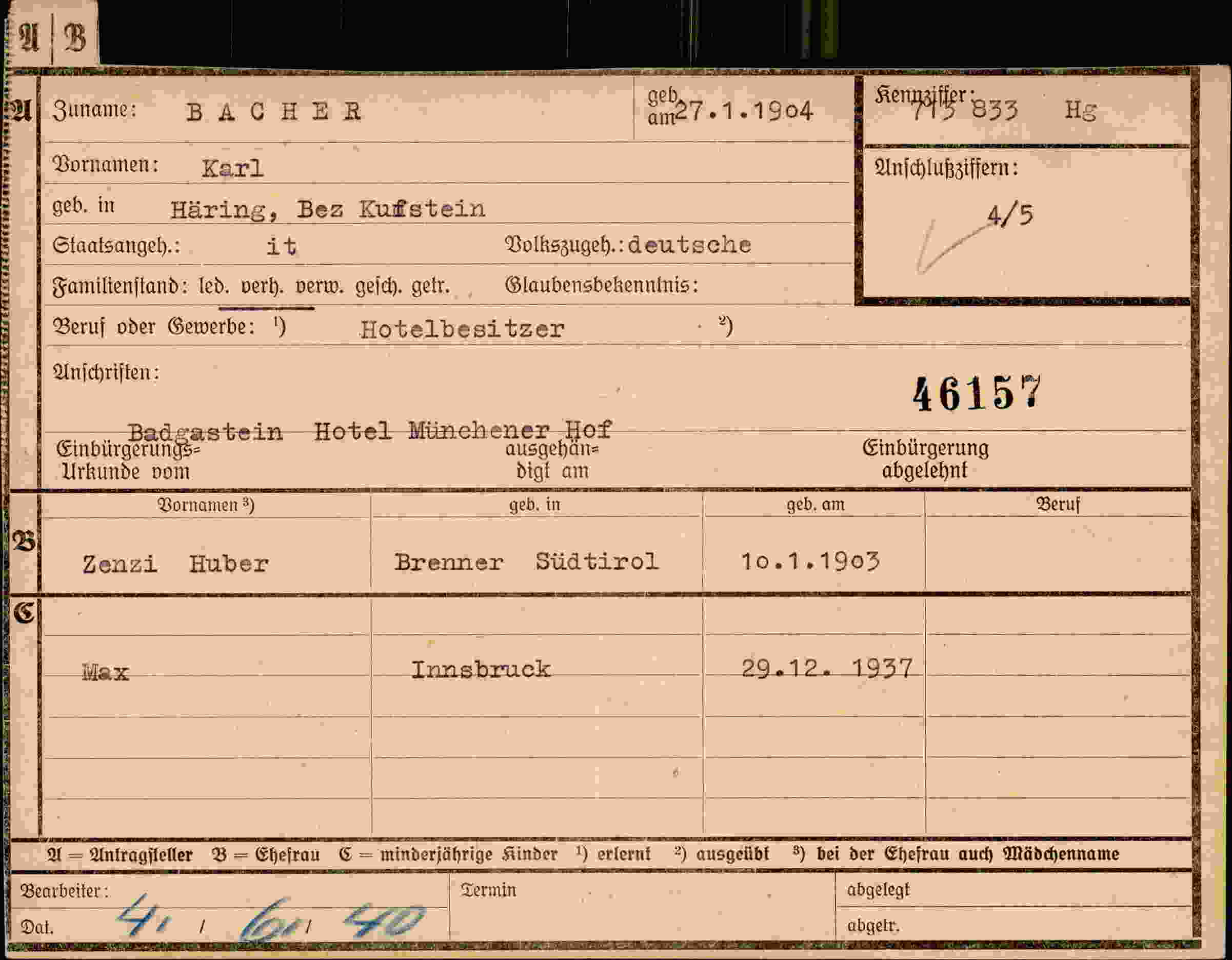 Dokument für Karl Bacher