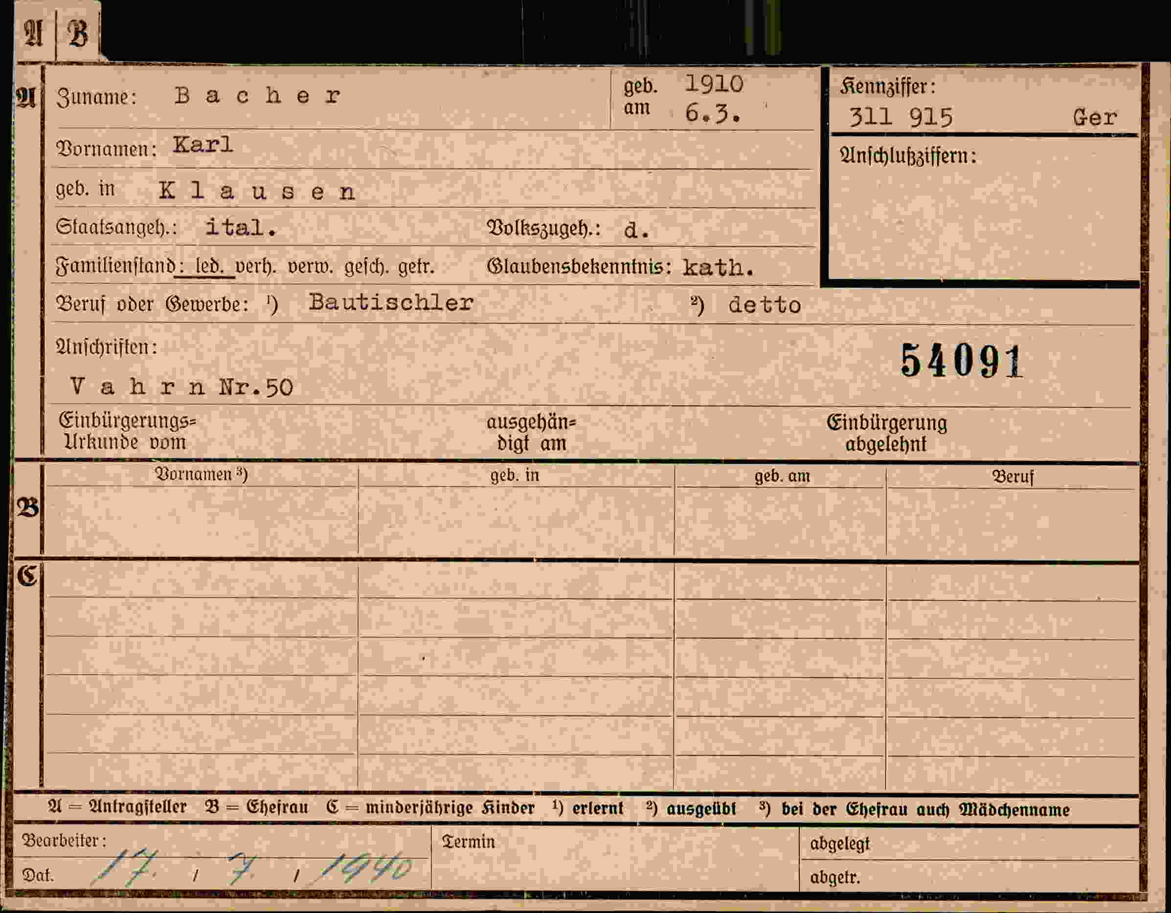 Dokument für Karl Bacher