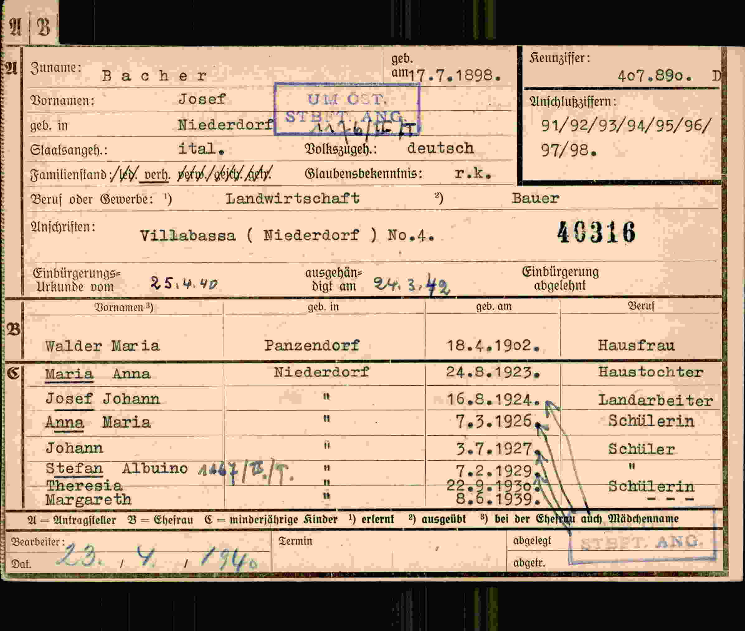 Vorderseite des Dokuments