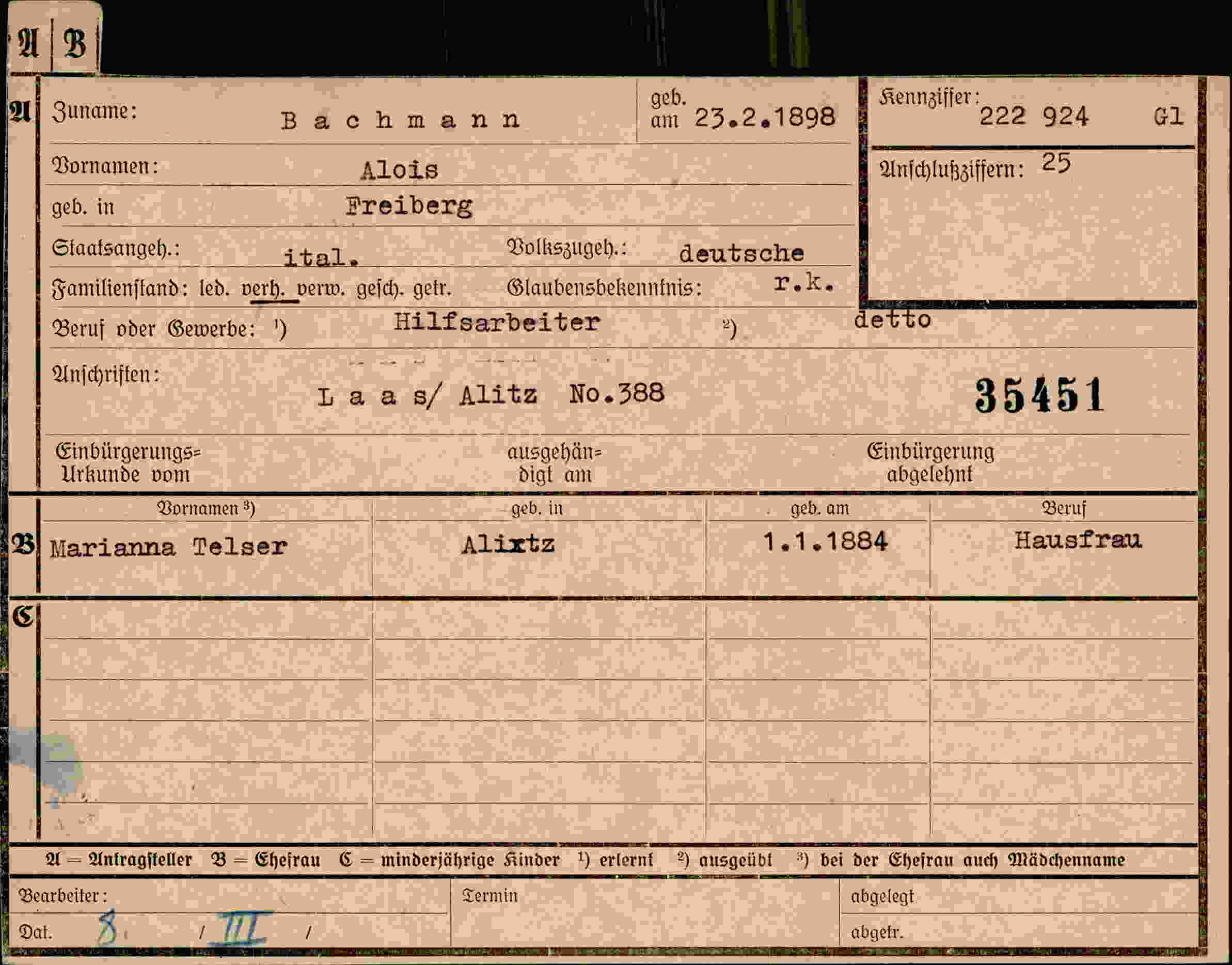 Dokument für Alois Bachmann