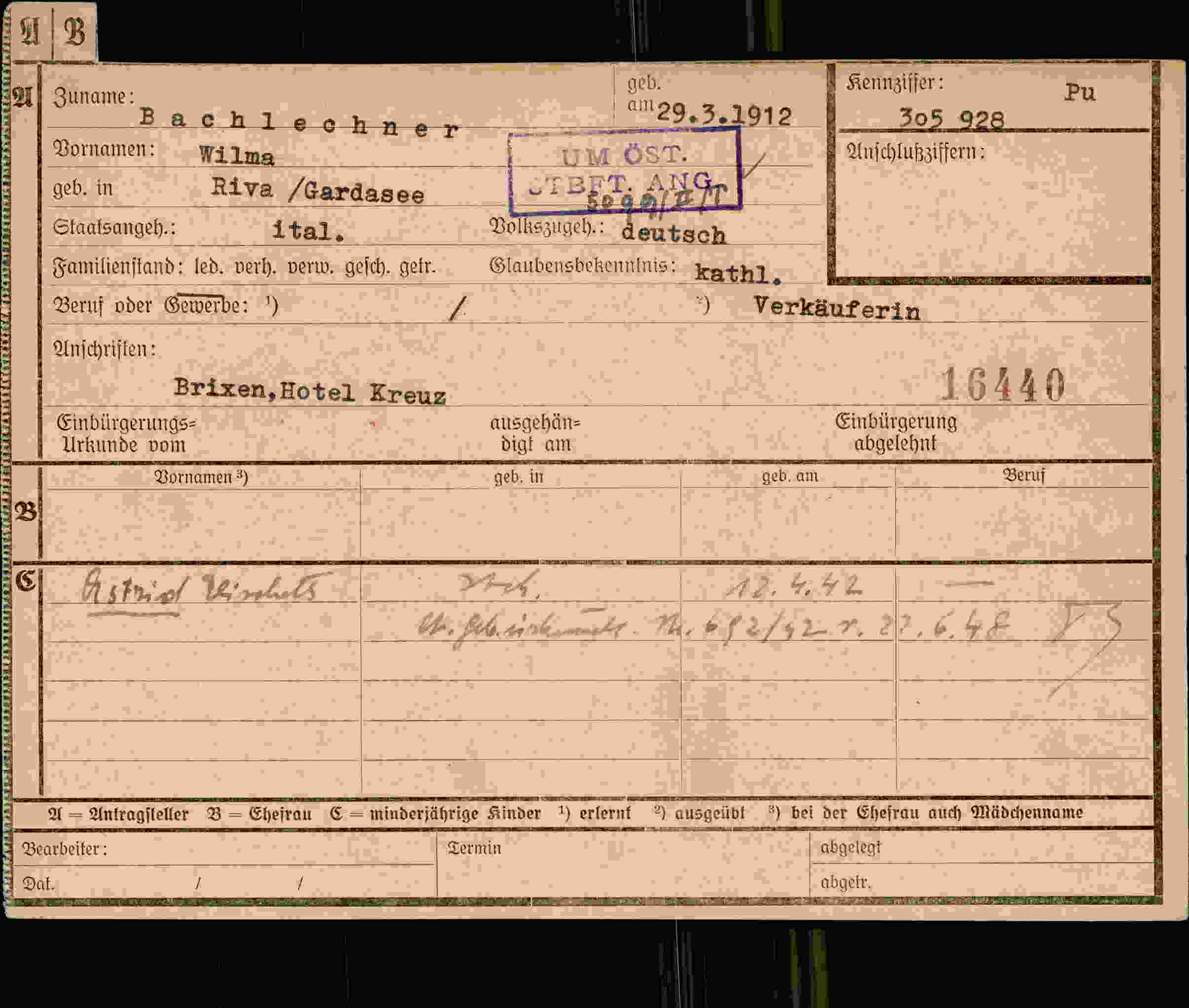Dokument für Wilma Bachlechner