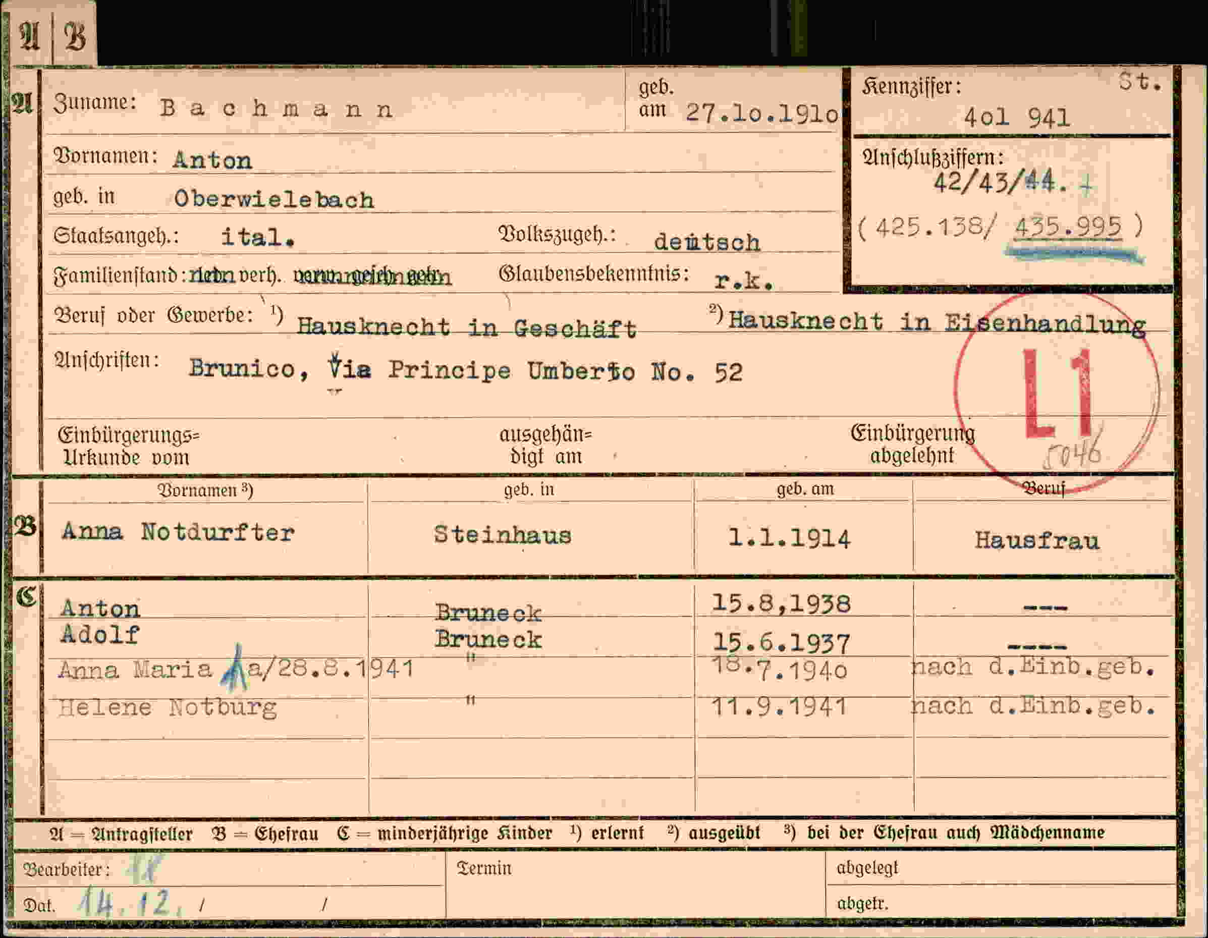 Dokument für Anton Bachmann