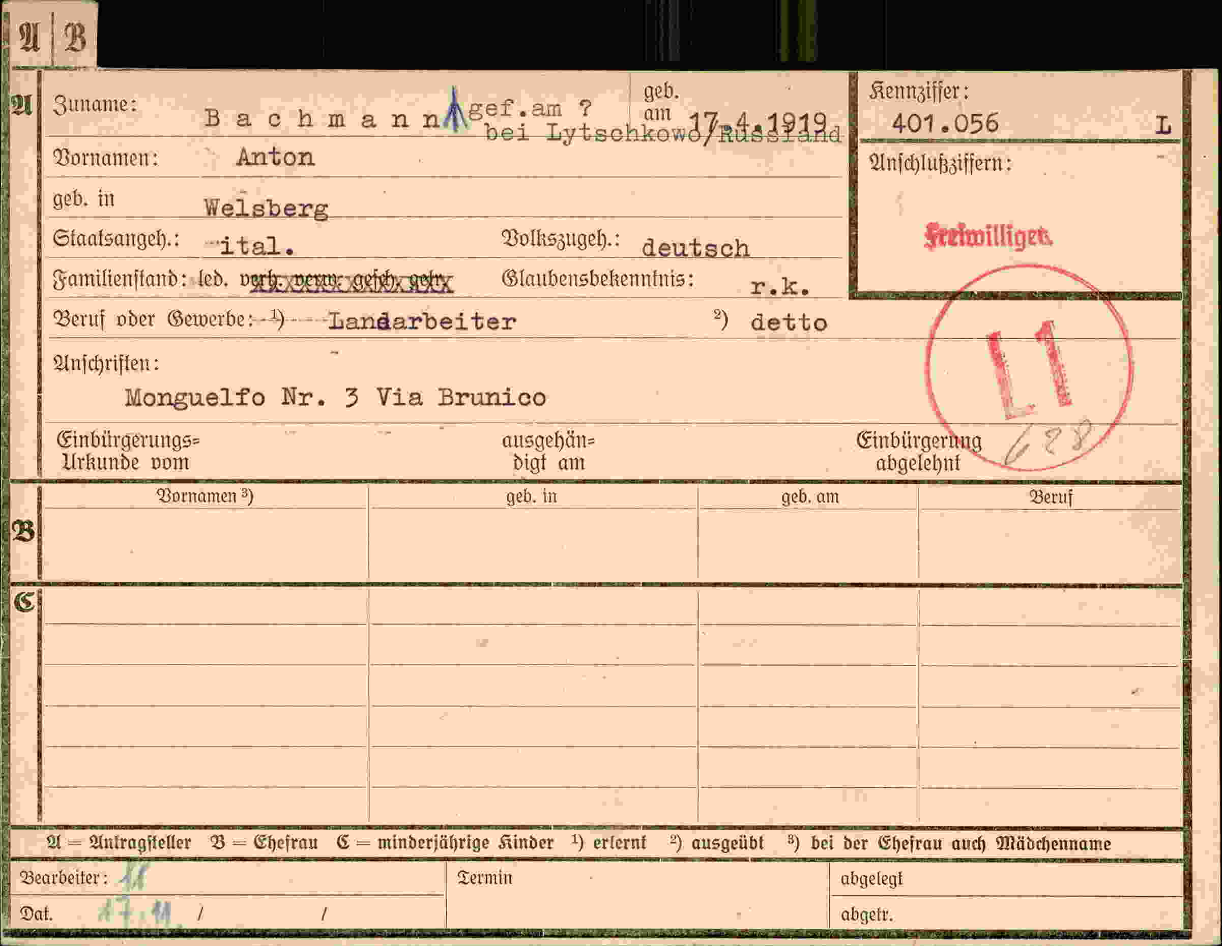 Dokument für Anton Bachmann