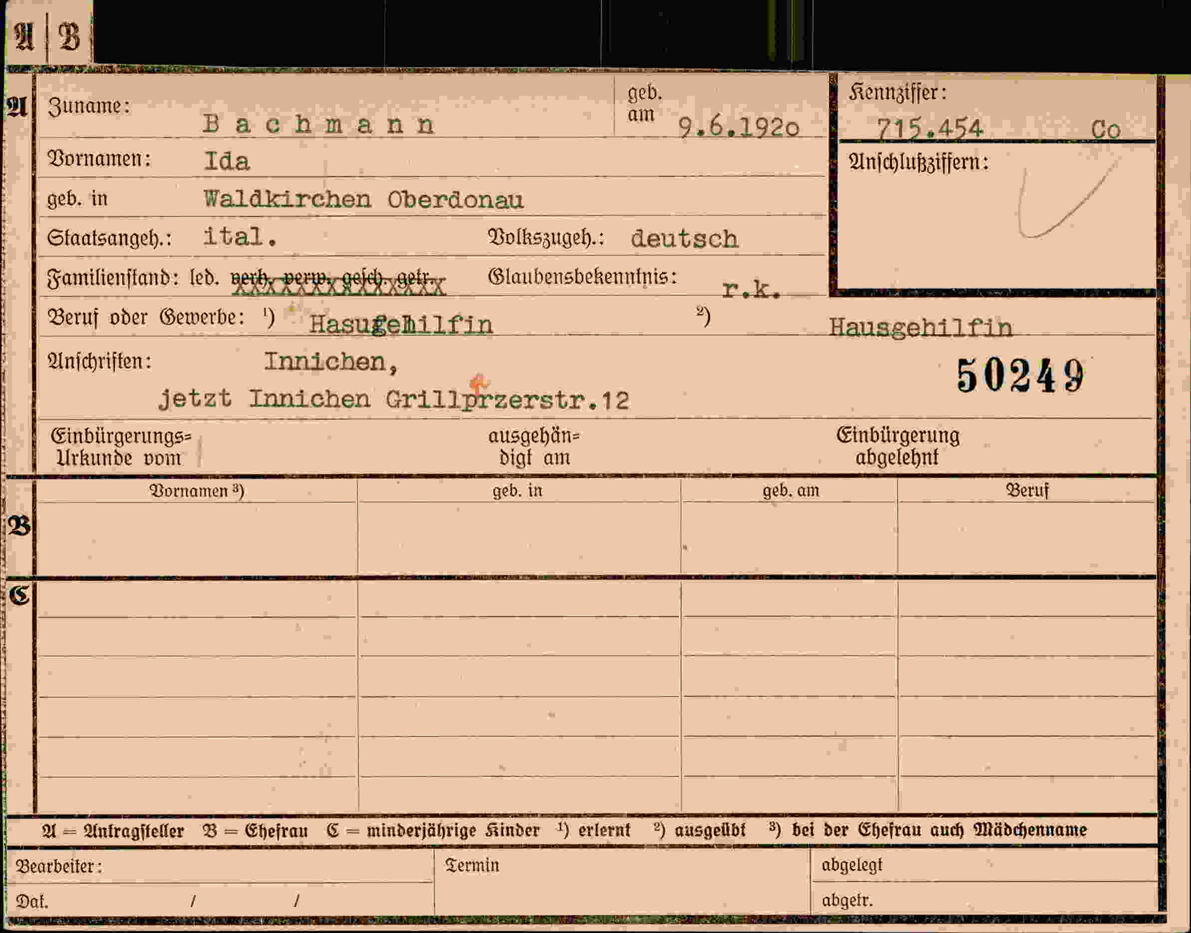 Dokument für Ida Bachmann