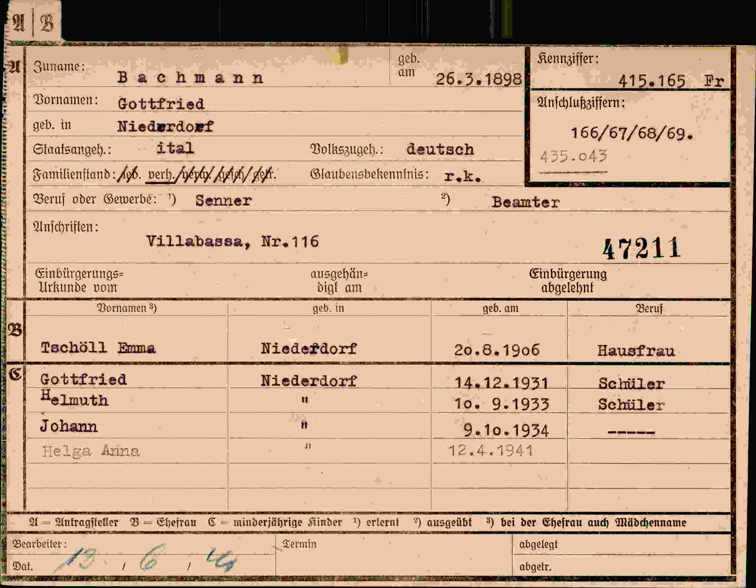 Dokument für Gottfried Bachmann