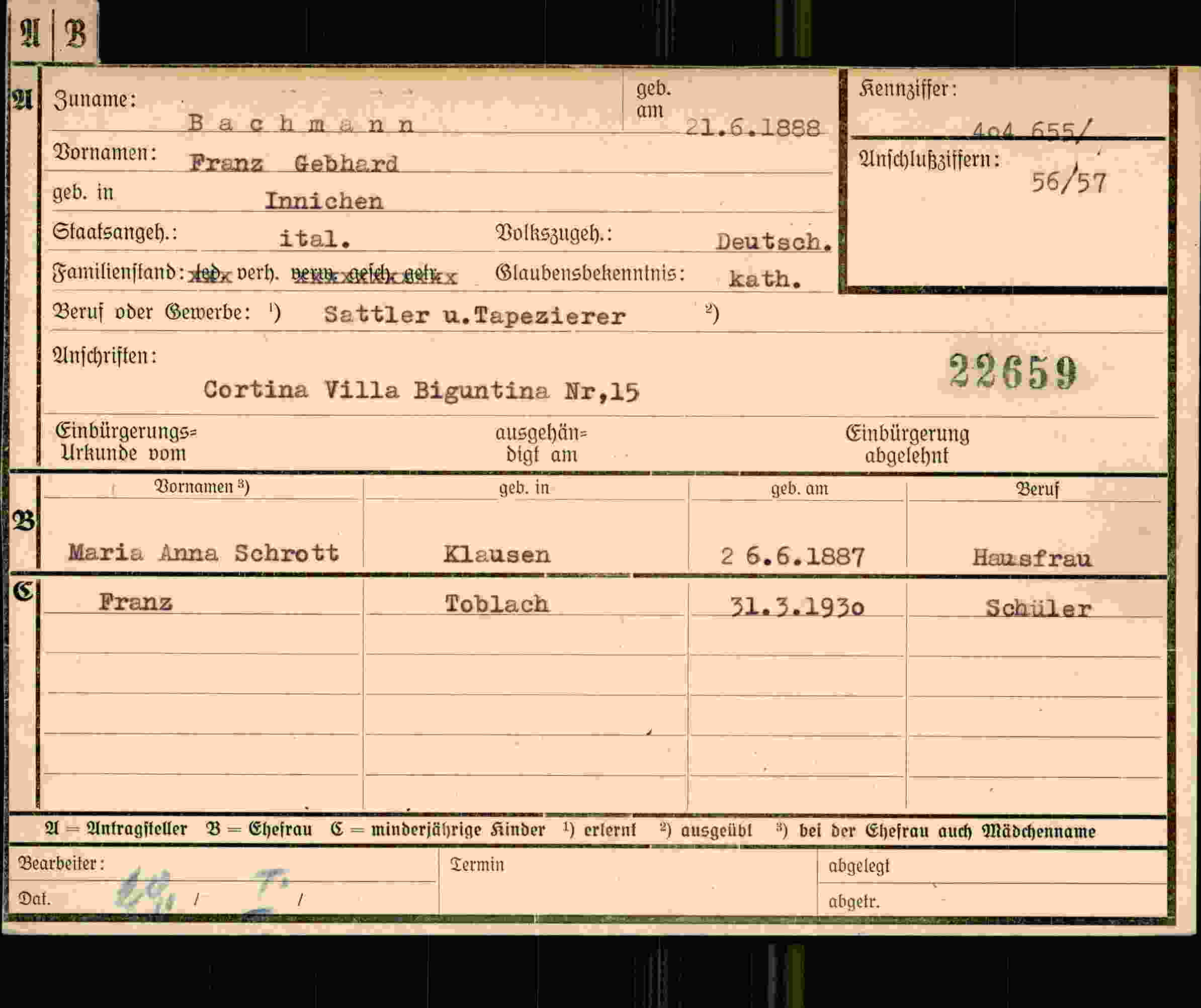 Dokument für Franz Gebhard Bachmann