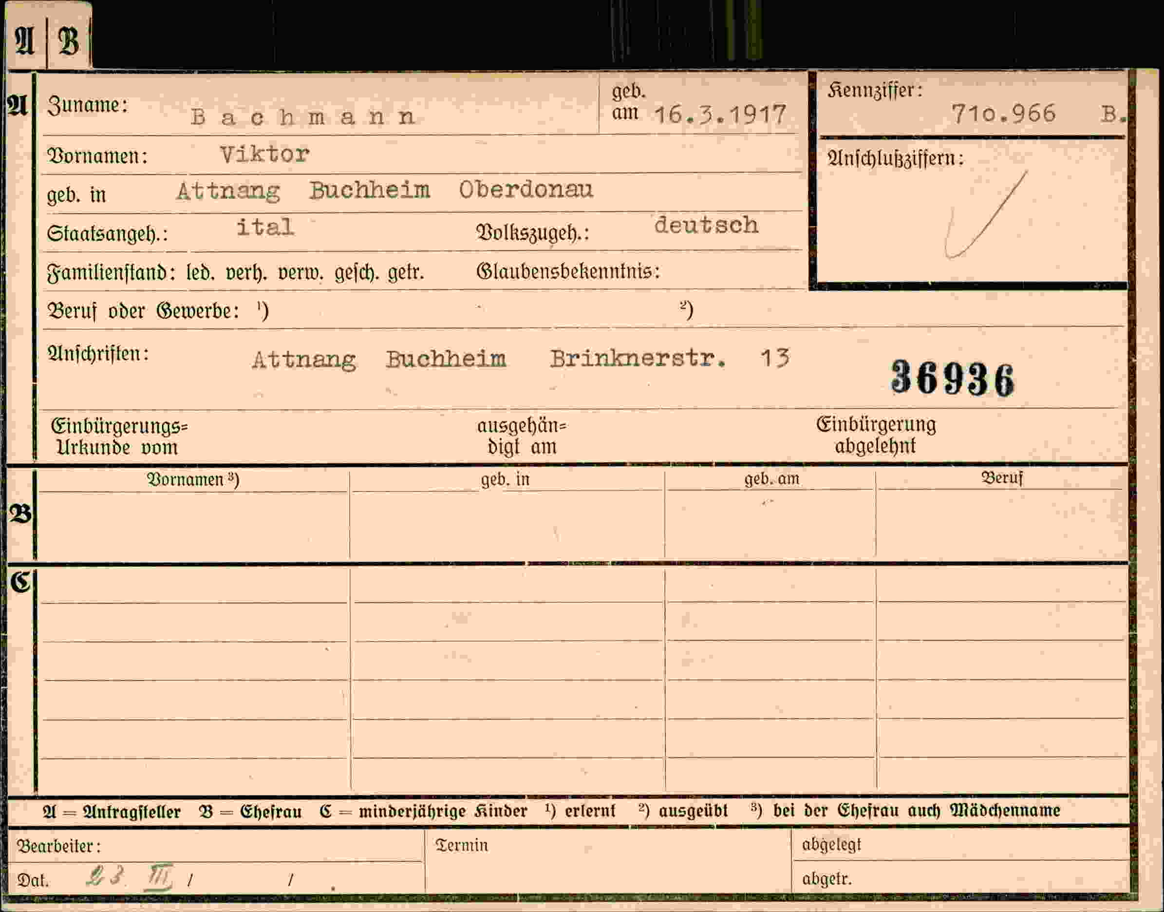 Dokument für Viktor Bachmann