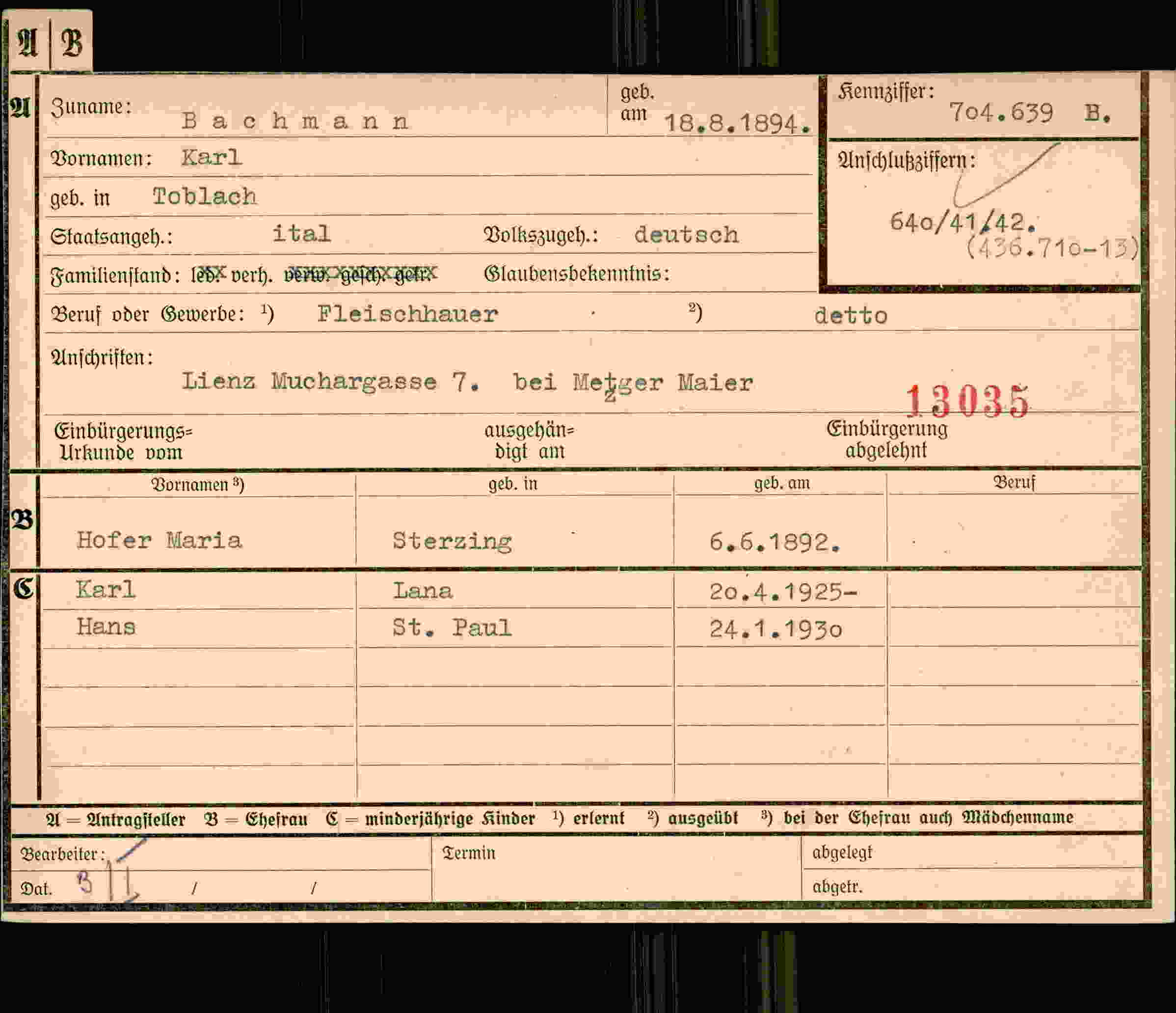 Dokument für Karl Bachmann