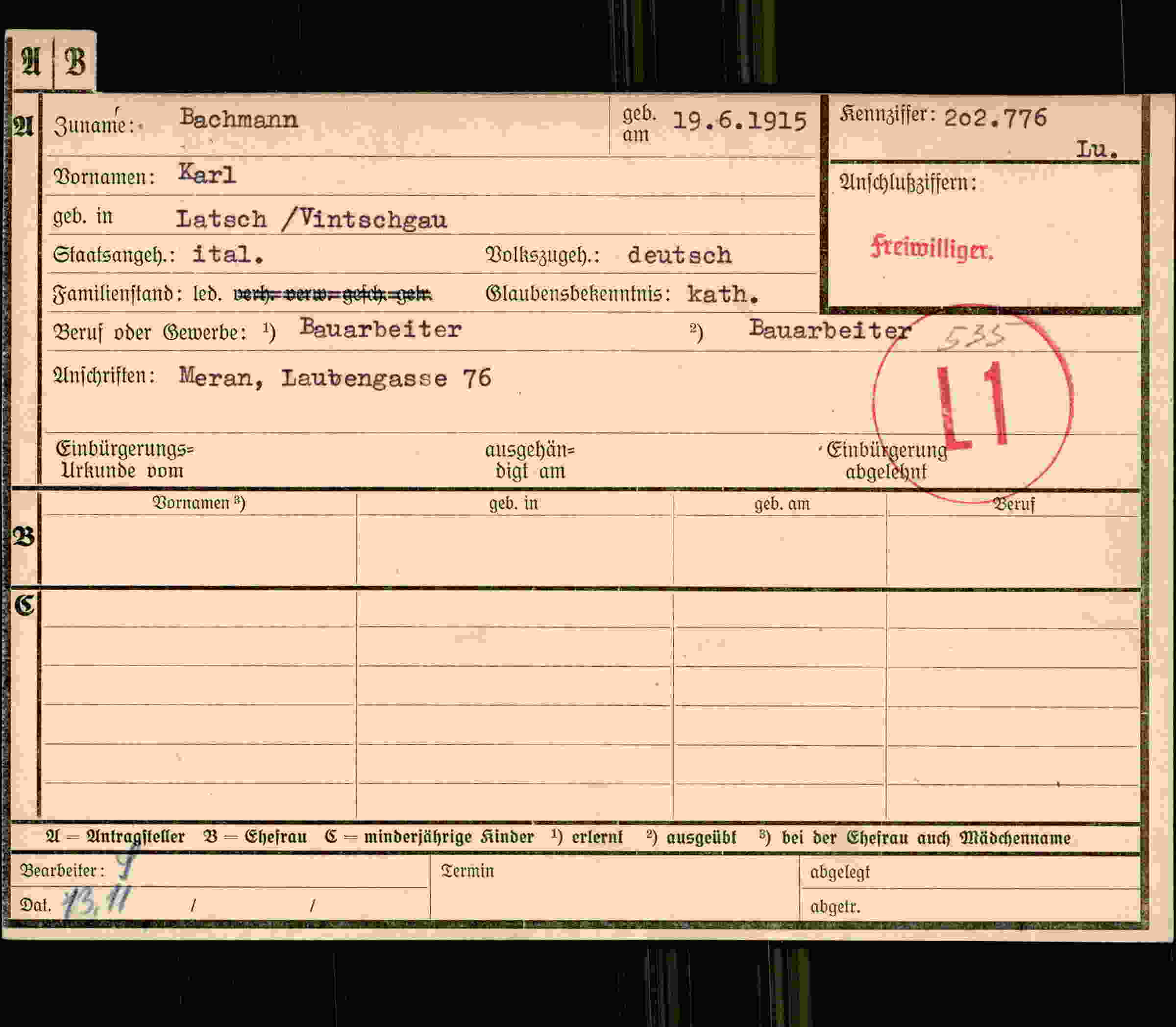 Dokument für Karl Bachmann