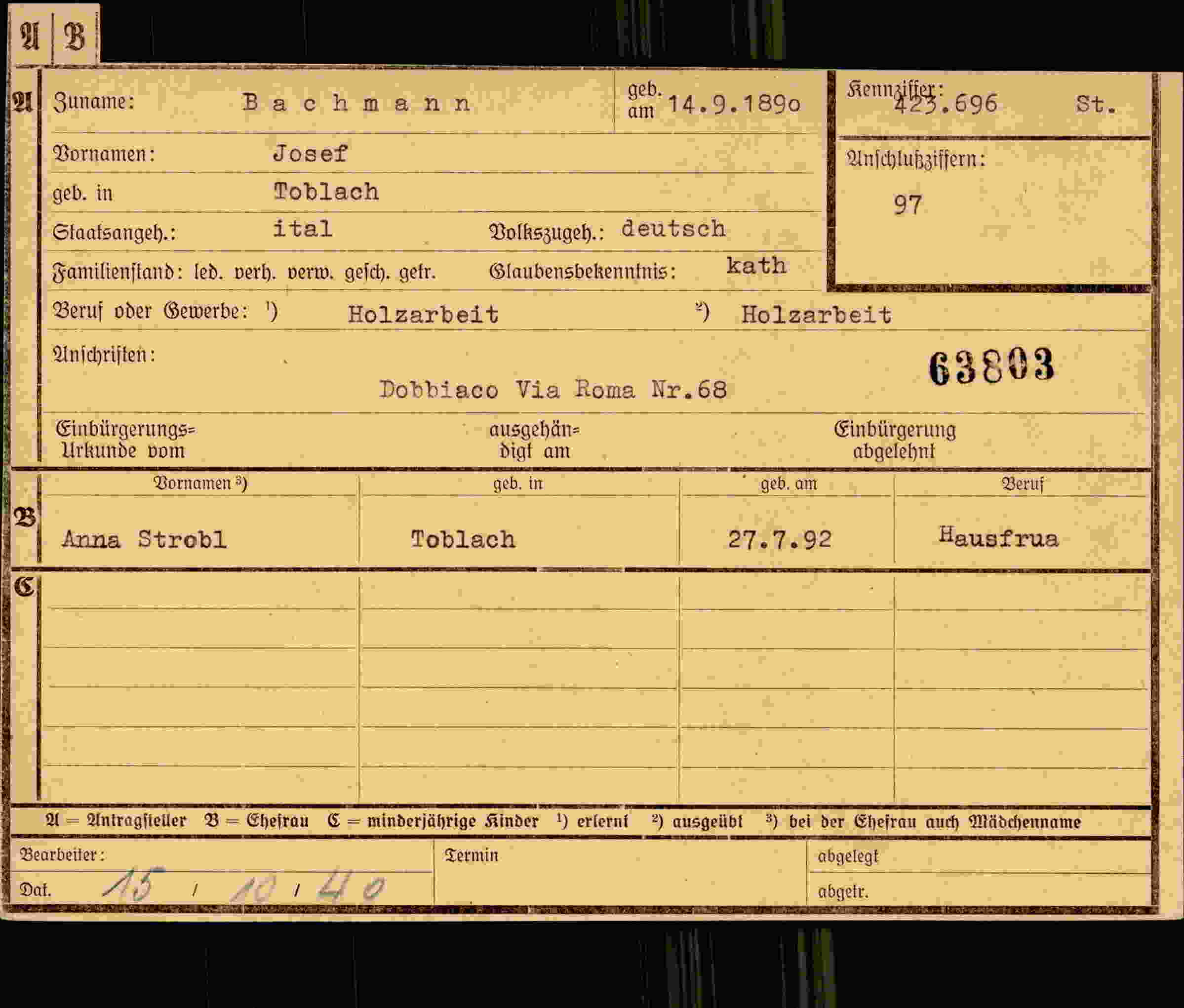 Dokument für Josef Bachmann