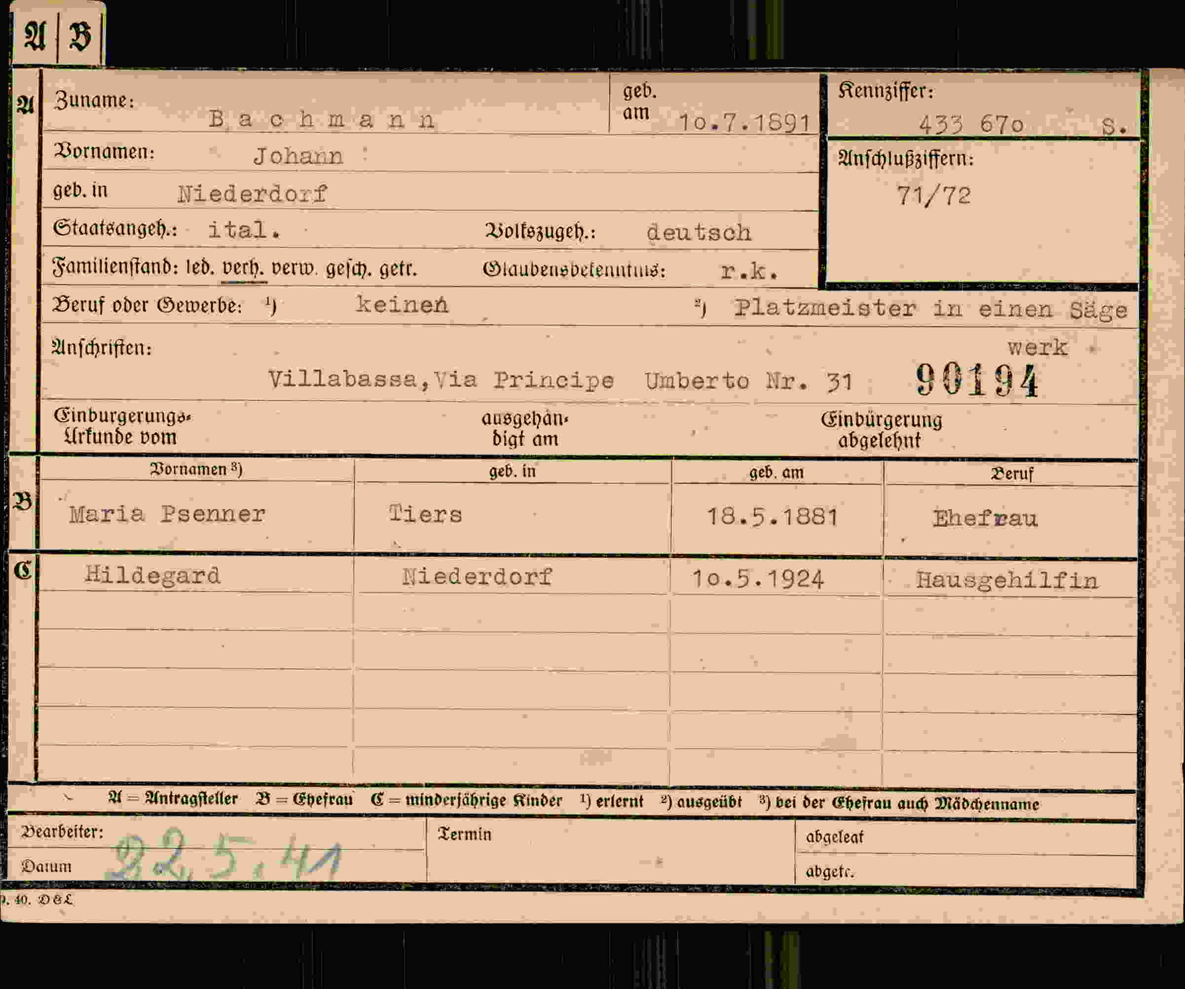 Vorderseite des Dokuments