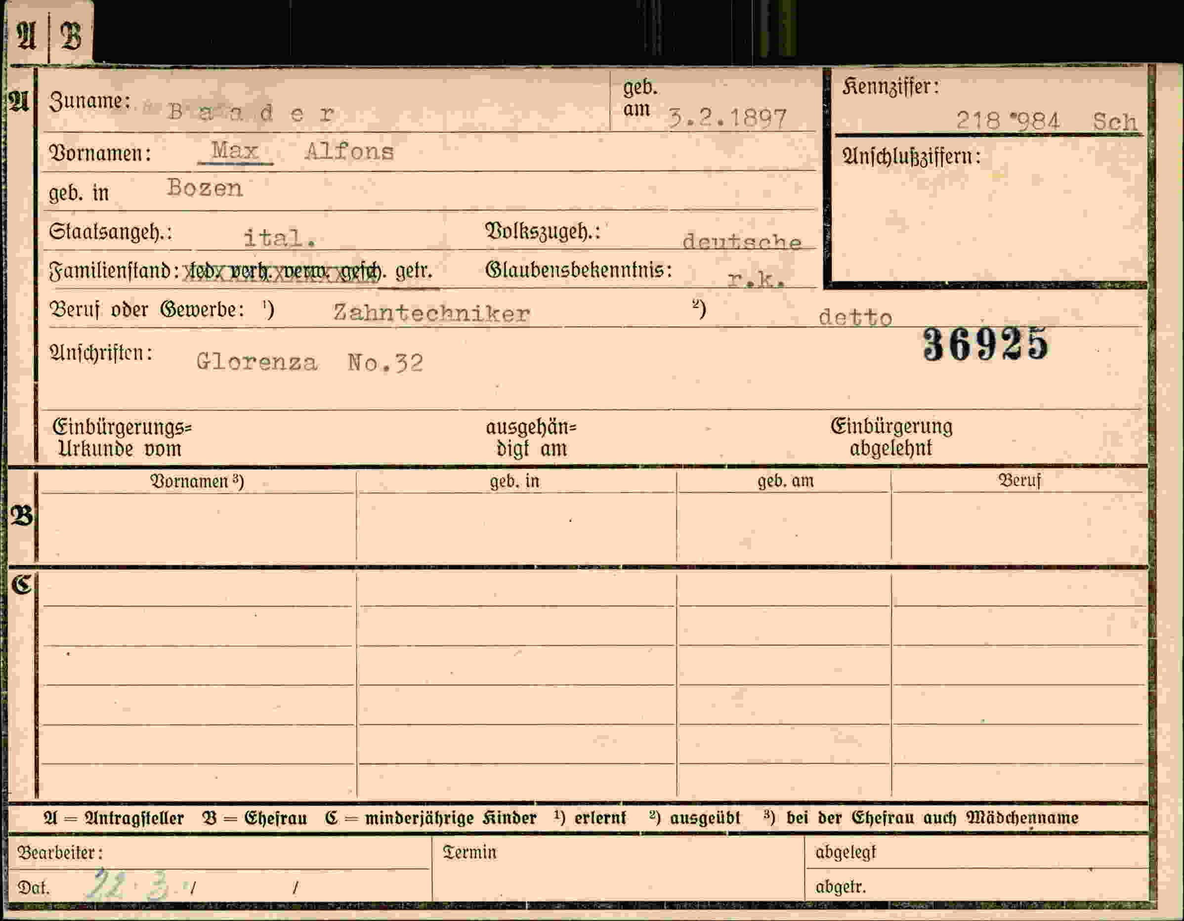 Dokument für Max Alfons Baader