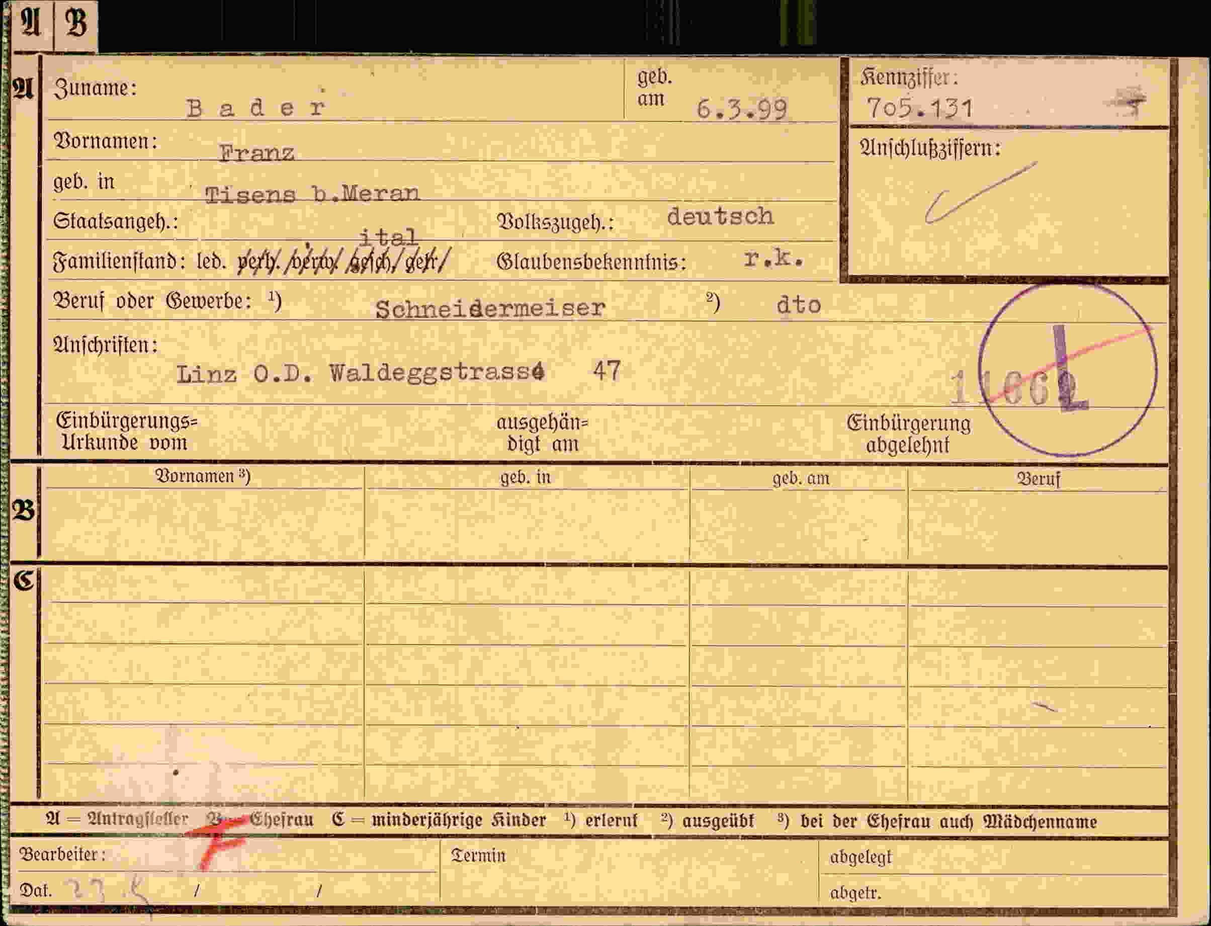 Dokument für Franz Bader