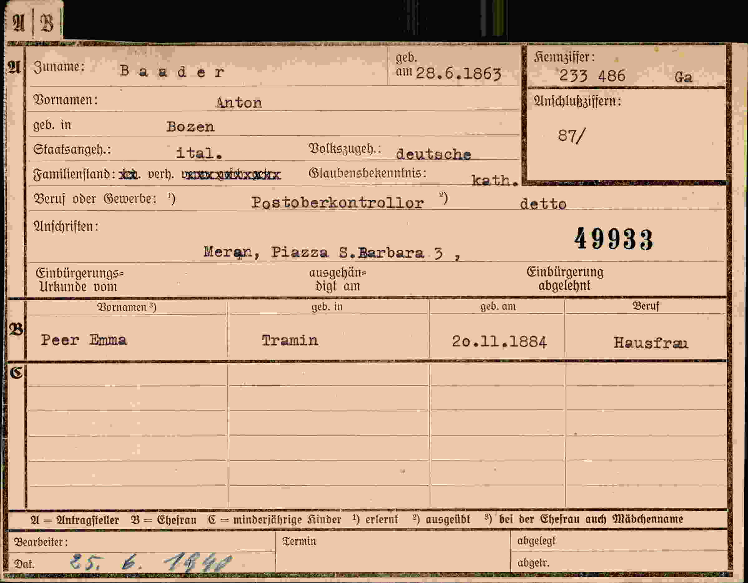 Dokument für Anton Baader