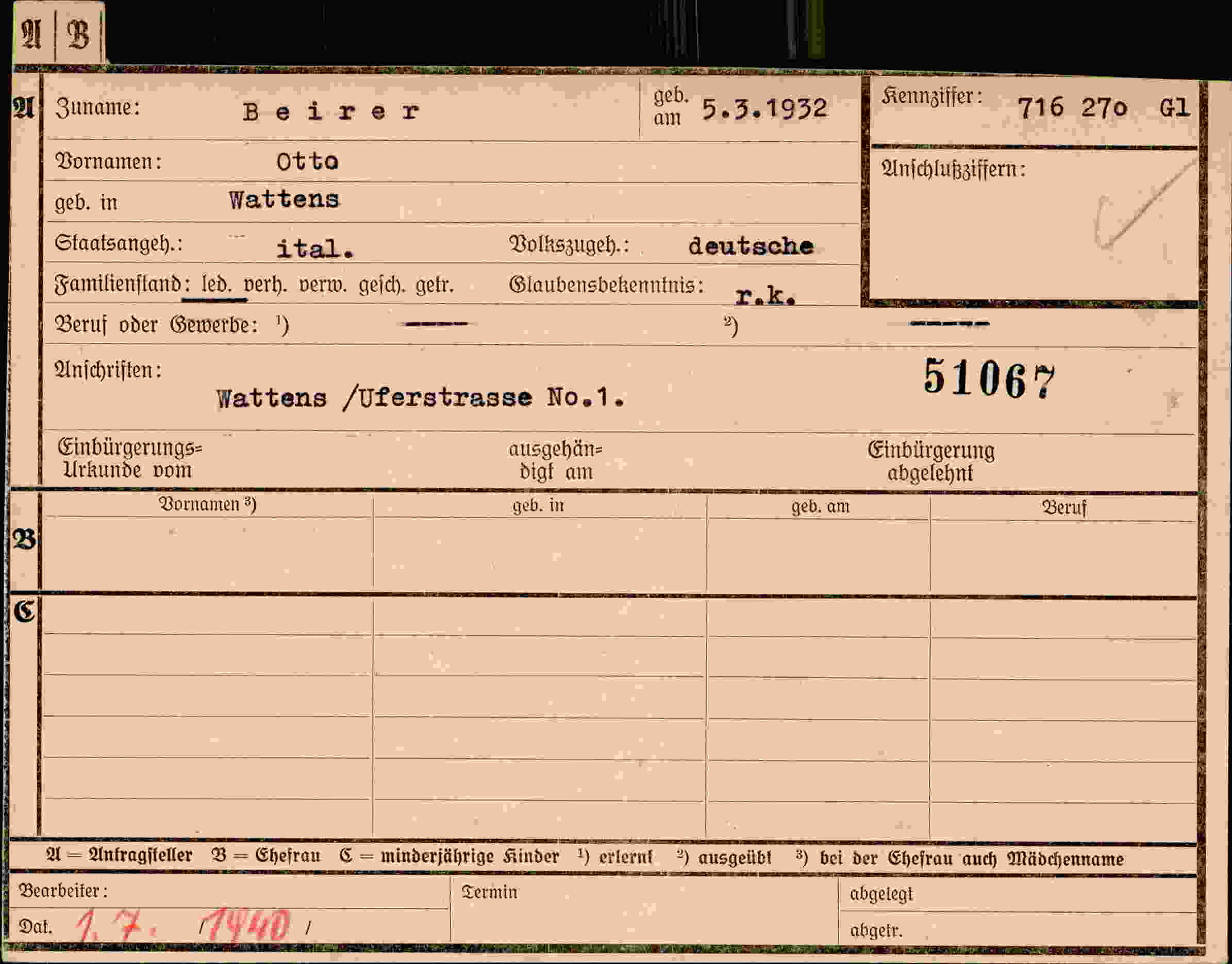 Dokument für Otto Beirer