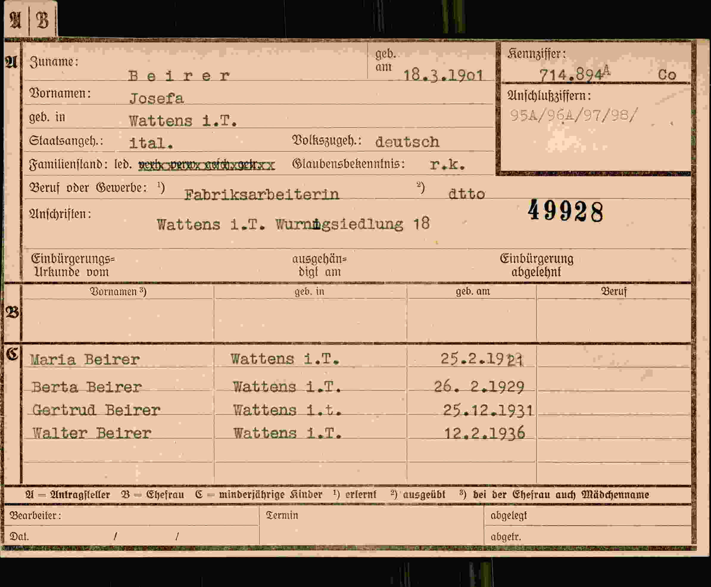 Dokument für Josefa Beirer