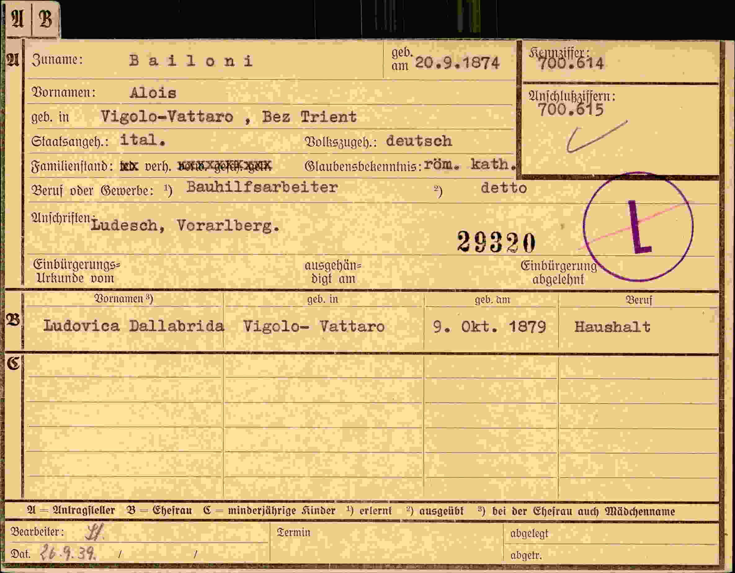 Dokument für Alois Bailoni
