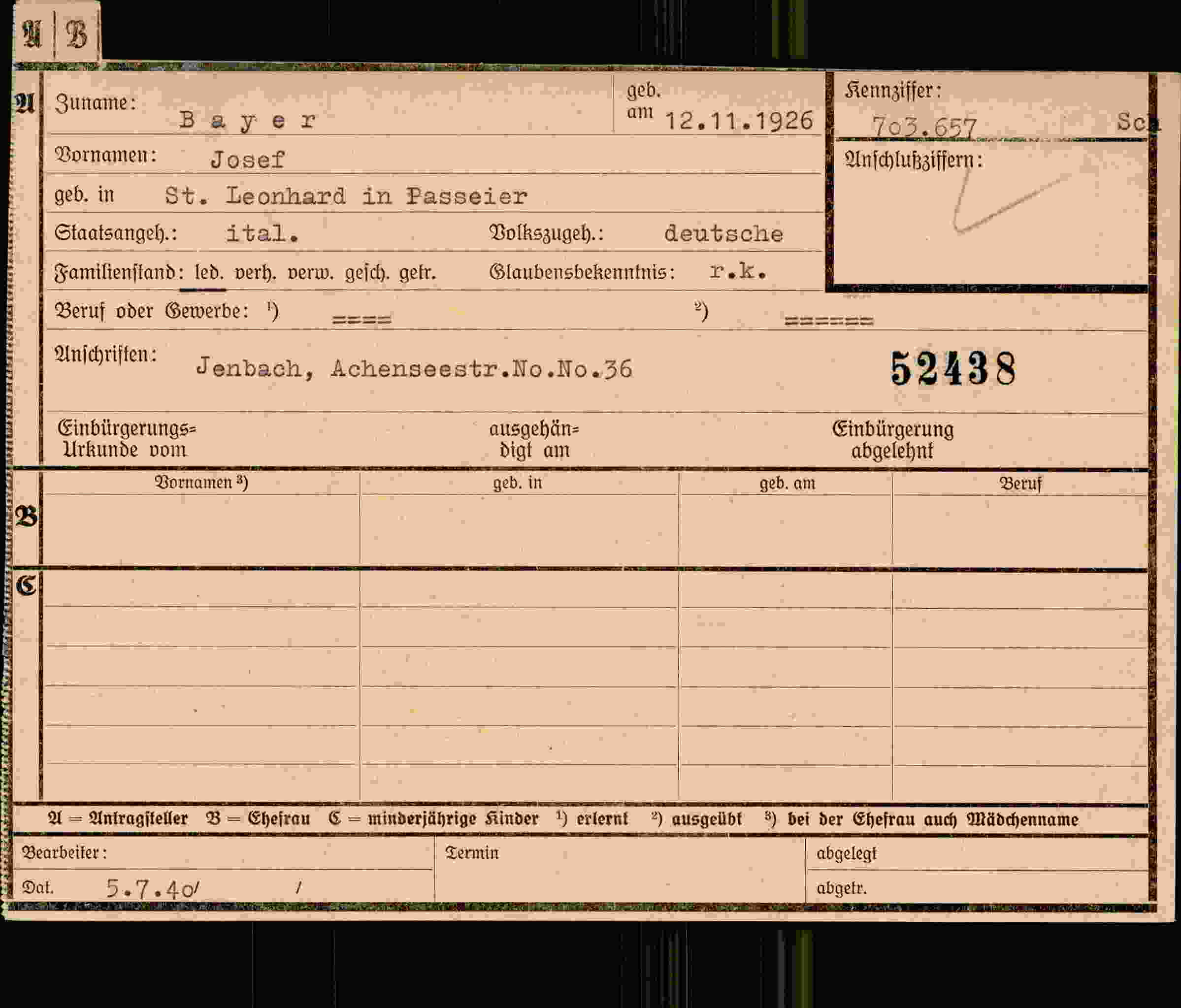 Dokument für Josef Bayer