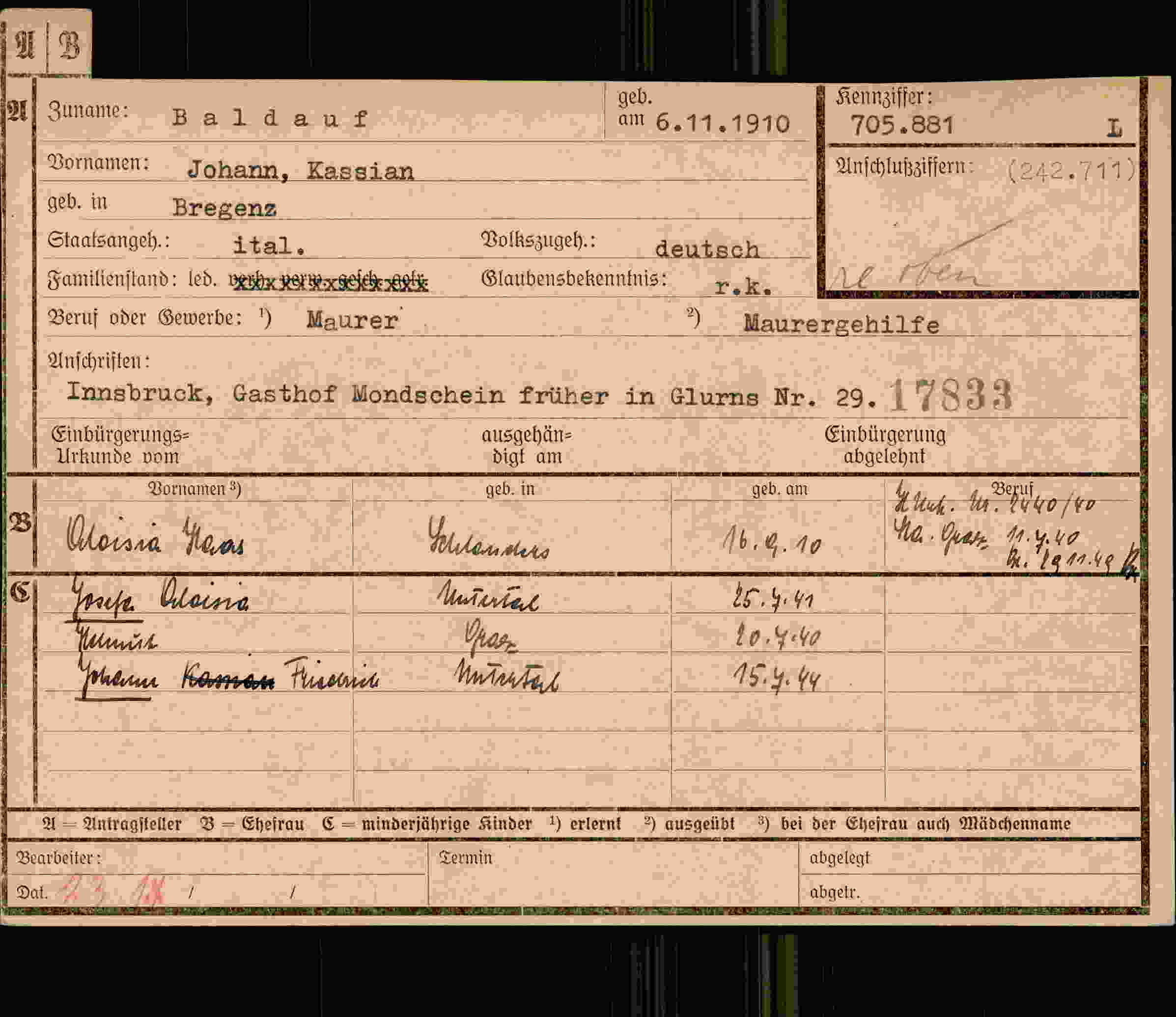 Dokument für Johann Kassian Baldauf