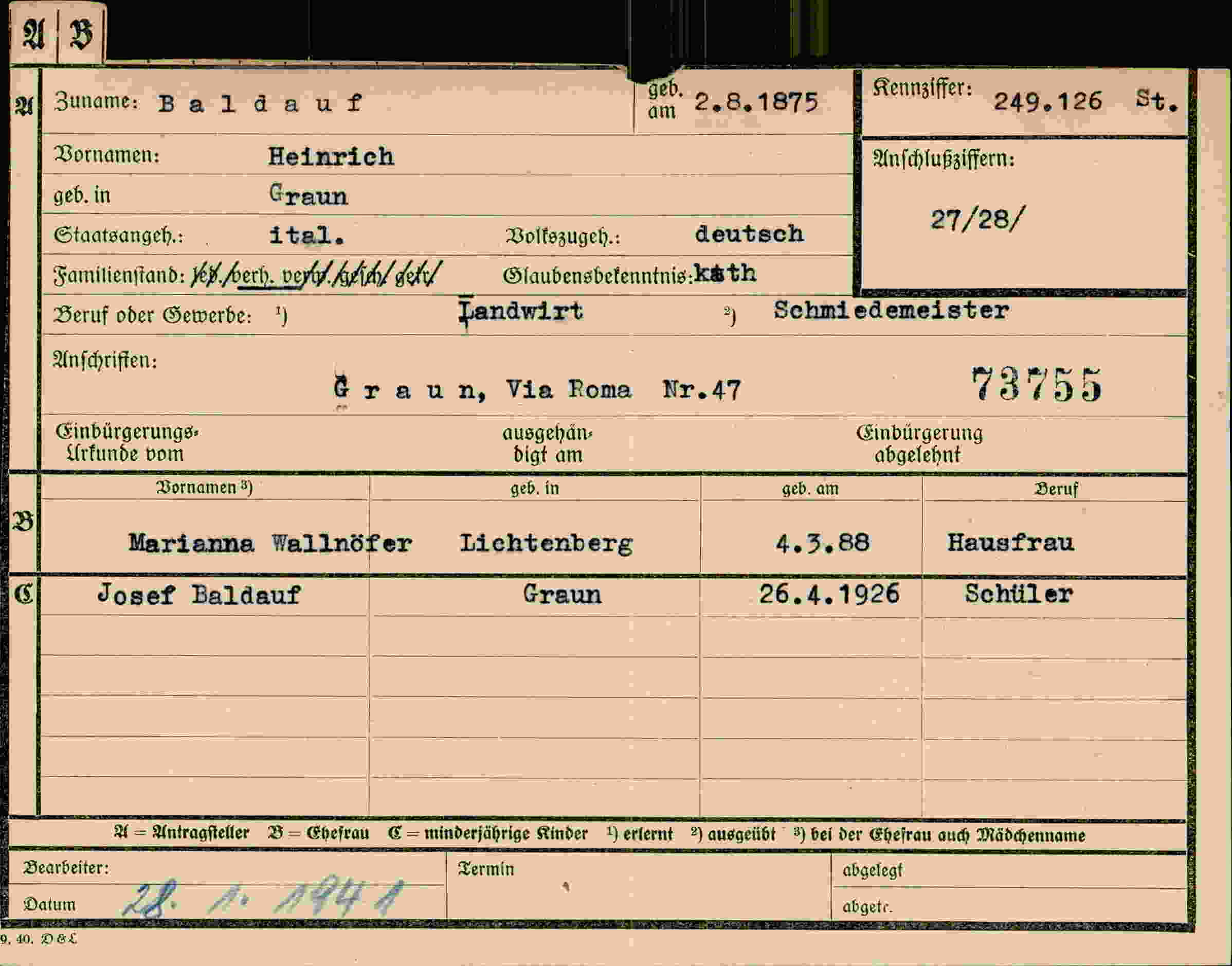 Dokument für Heinrich Baldauf