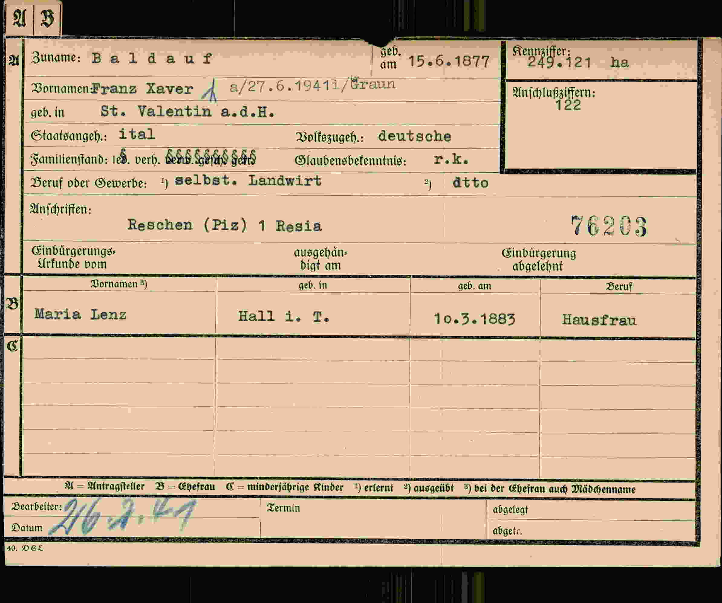 Dokument für Franz Baldauf