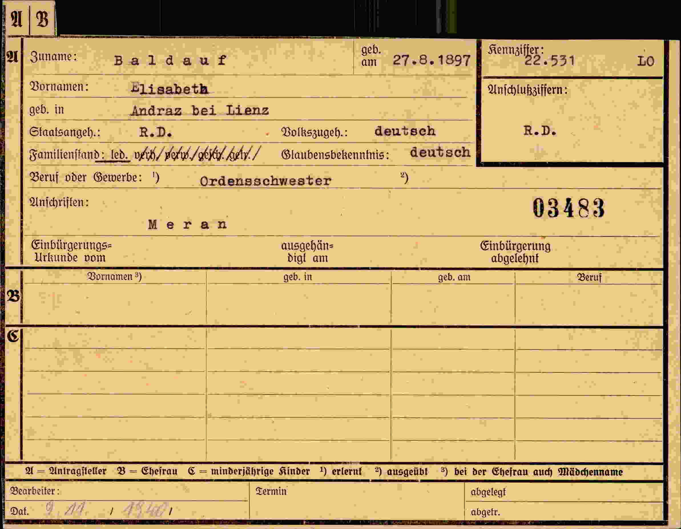 Dokument für Elisabeth Baldauf